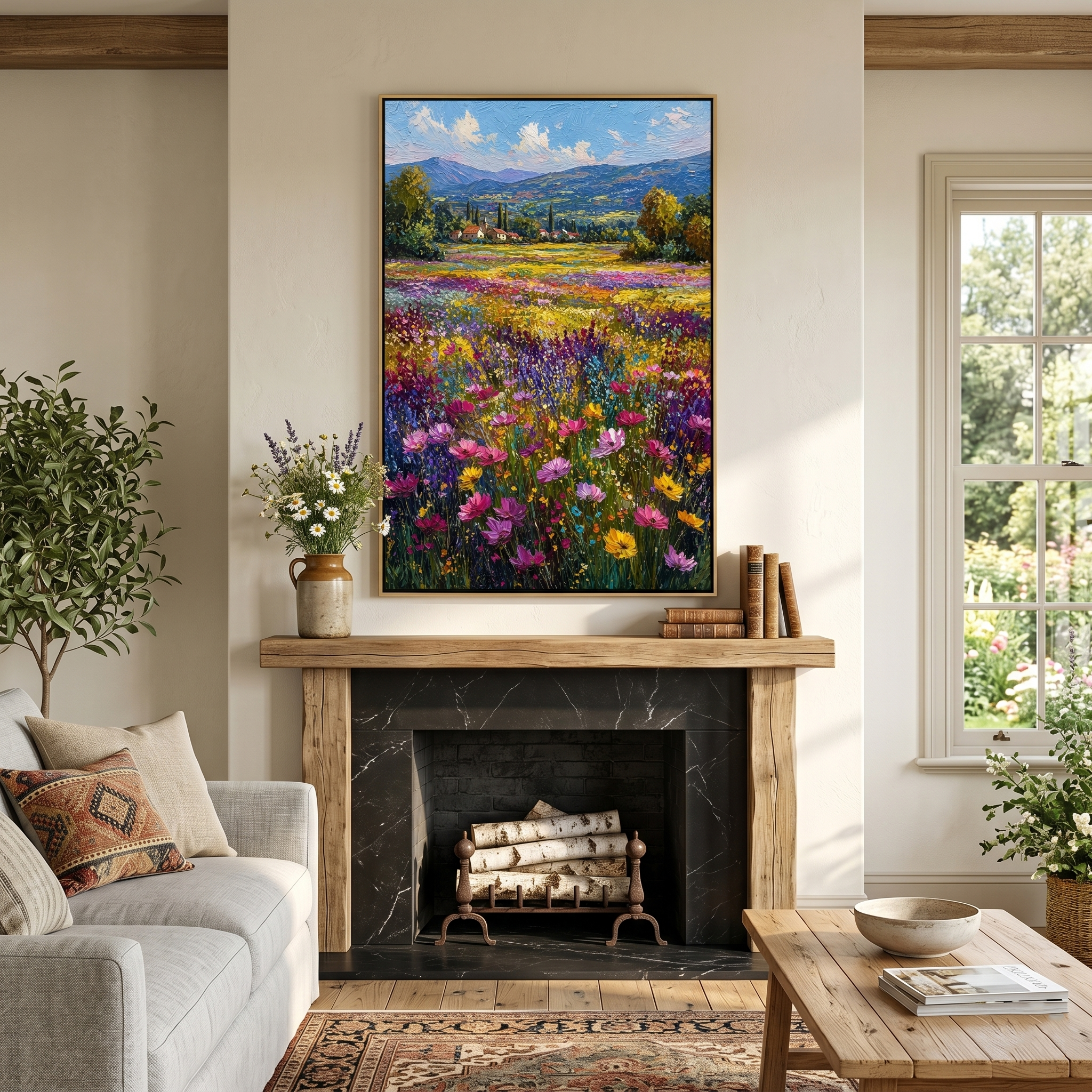 "Valley Symphony" – Modern 3D Heavy Impasto Wildflower Landscape | Vibrant Floral Statement Art
