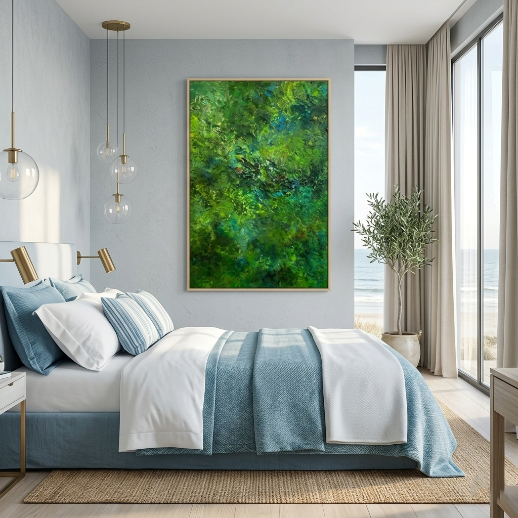 "Verdant Sanctuary" – Lush 3D Forest Impasto Abstract | Nature-Inspired Vertical Statement Art