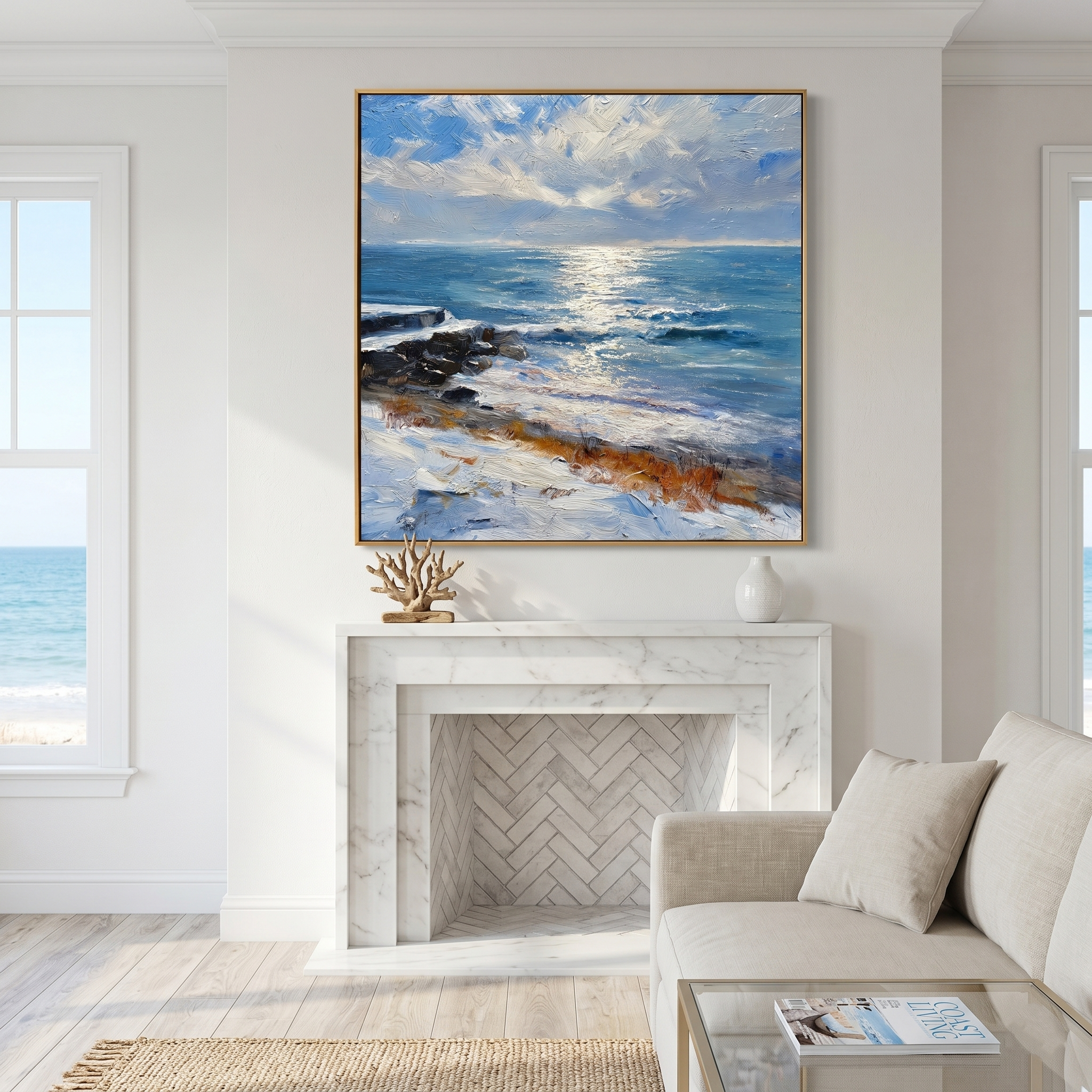"Glistening Horizon" – Modern 3D Heavy Impasto Coastal Seascape | Sophisticated Ocean Statement Art