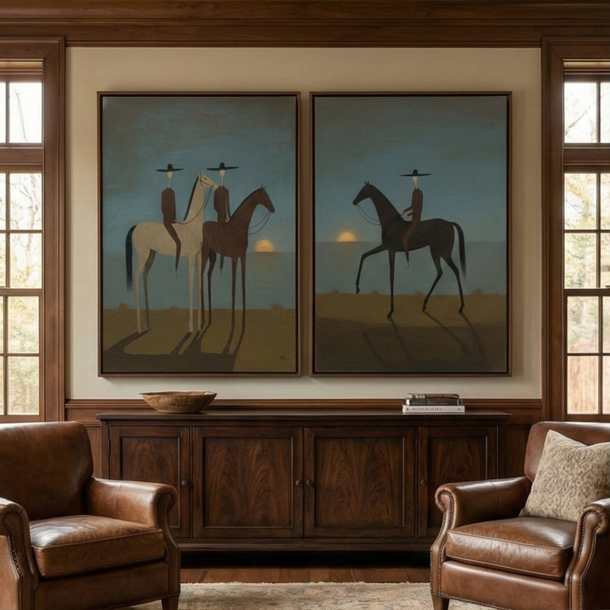 "Sunset Riders Set" - Modern Heavy Impasto Abstract Artwork | Beige & Golden Palette Knife Painting | Luxury Two-Panel Vertical Wall Art #YK 1603