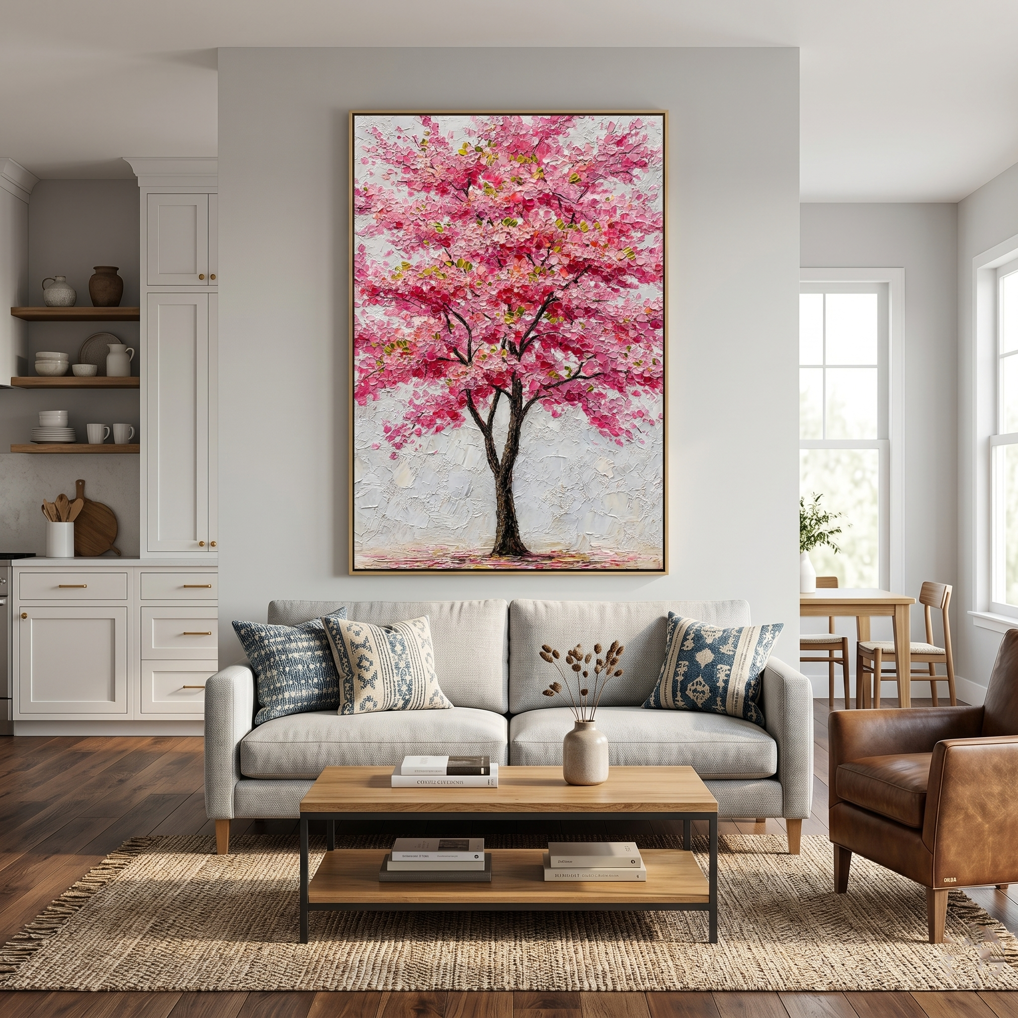 "Sakura Majesty" – Modern 3D Heavy Impasto Pink Tree Relief | Elegant Botanical Statement Art