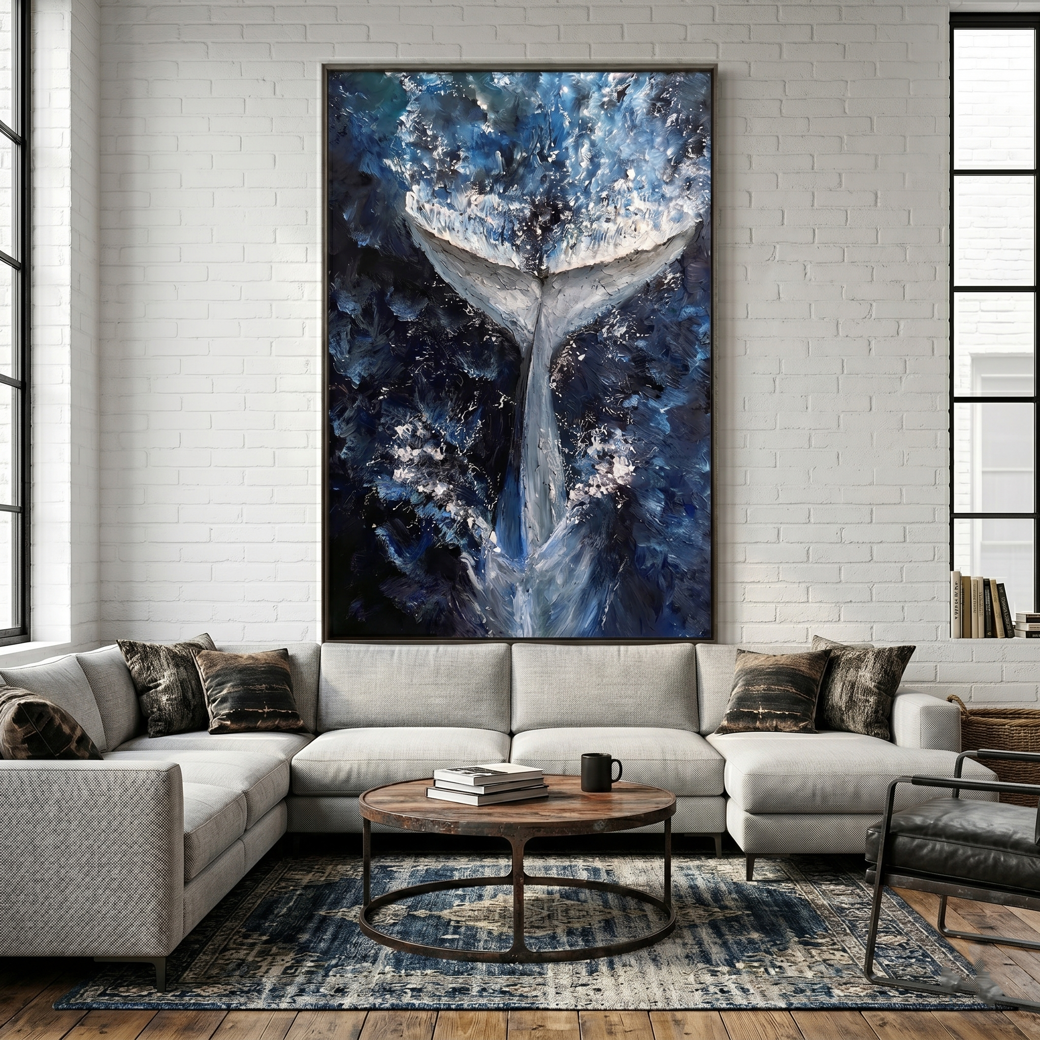 "Abyssal Breach" – Modern 3D Heavy Impasto Whale Fluke | Majestic Coastal Statement Art