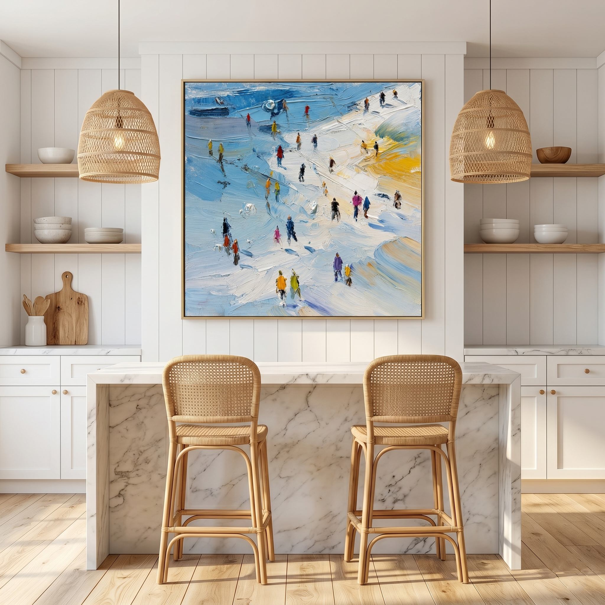 "Midsummer Pulse" – Impressionist Beach Crowd Impasto | Modern Coastal Life Statement Art