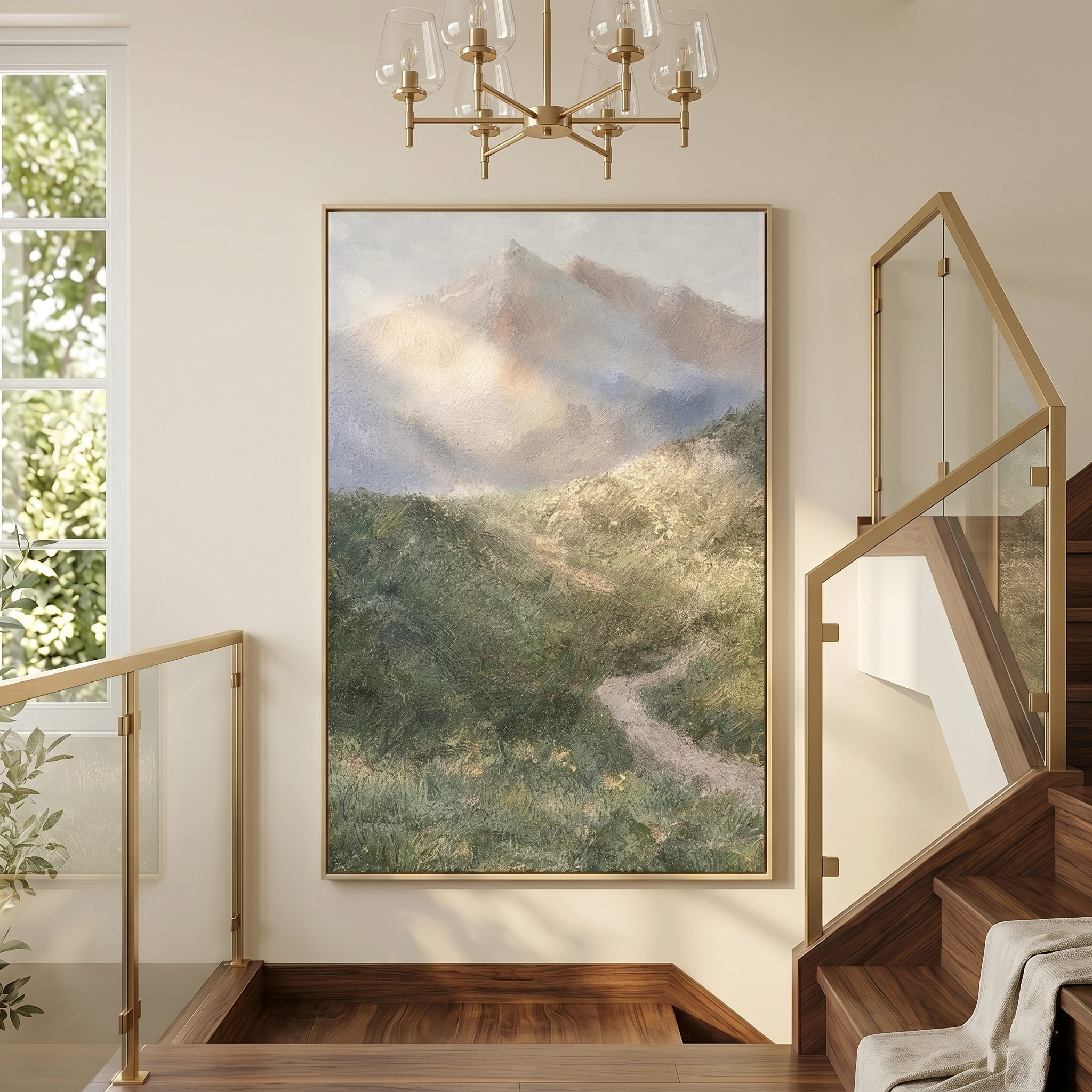 "Verdant Summit" – 3D Palette Knife Forest Landscape | Organic Modern Mountain Art