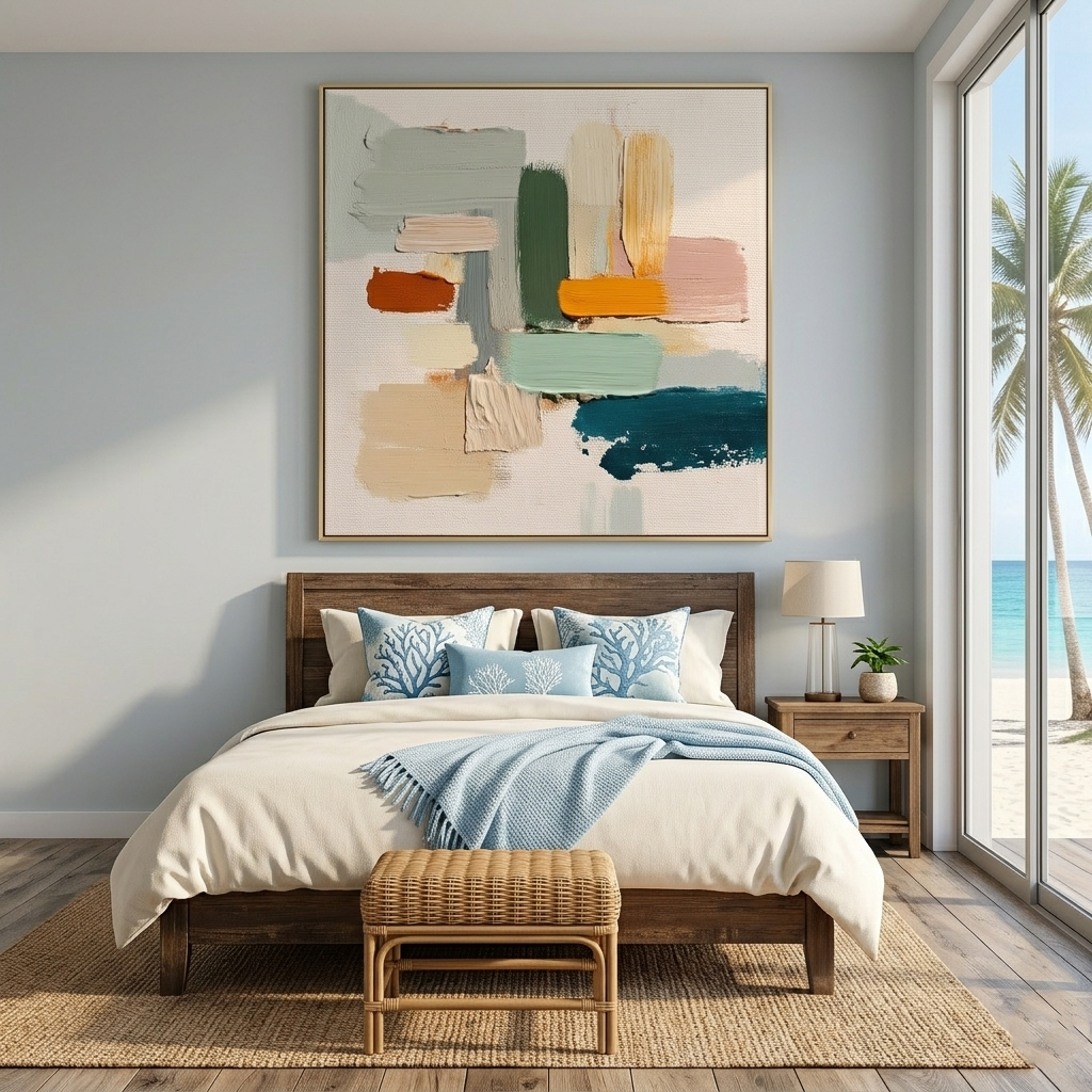 "Botanical Balance" – Modern Abstract Impasto Color Block Canvas | Organic Modern Living Room Art