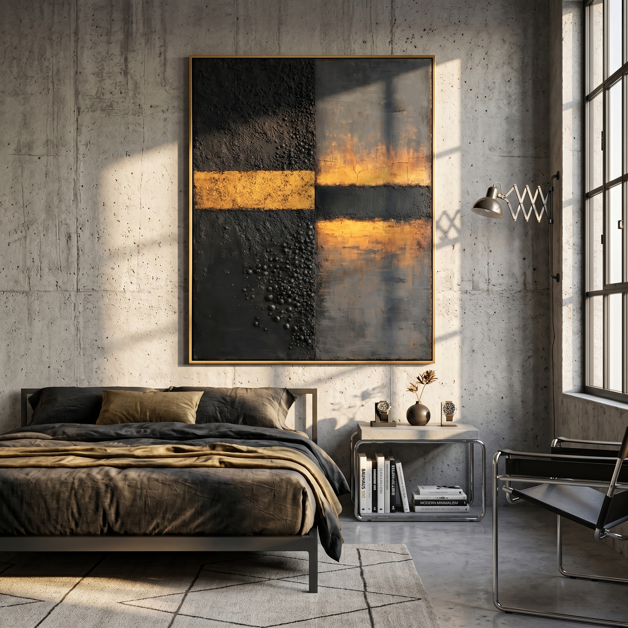 "Golden Horizon Contrast" – Modern Heavy Impasto Abstract | 3D Black & Gold Palette Knife Painting | Luxury Vertical Wall Art#PT 008