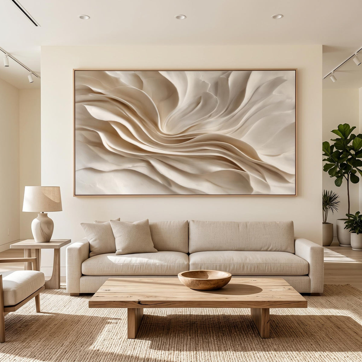 "Earthy‑Tone Soft Fold Abstract Wall" - Modern Heavy Impasto Abstract Artwork | Beige Palette Knife Painting | Luxury Horizontal Wall Art #YK 1547