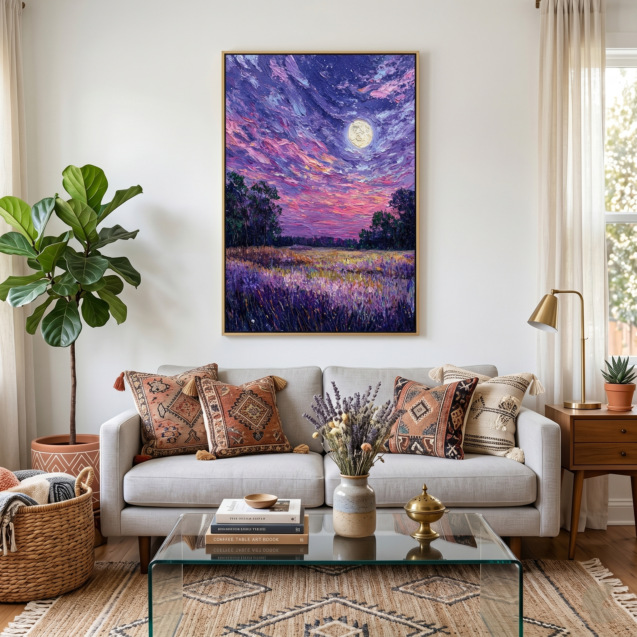 "Lunar Serenade" – Modern 3D Heavy Impasto Moonlit Landscape | Celestial Statement Art