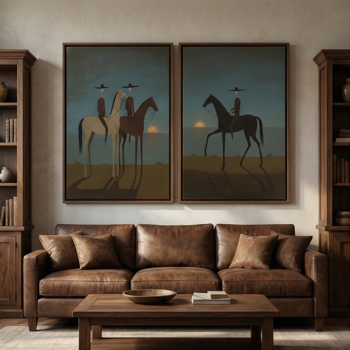"Sunset Riders Set" - Modern Heavy Impasto Abstract Artwork | Beige & Golden Palette Knife Painting | Luxury Two-Panel Vertical Wall Art #YK 1603
