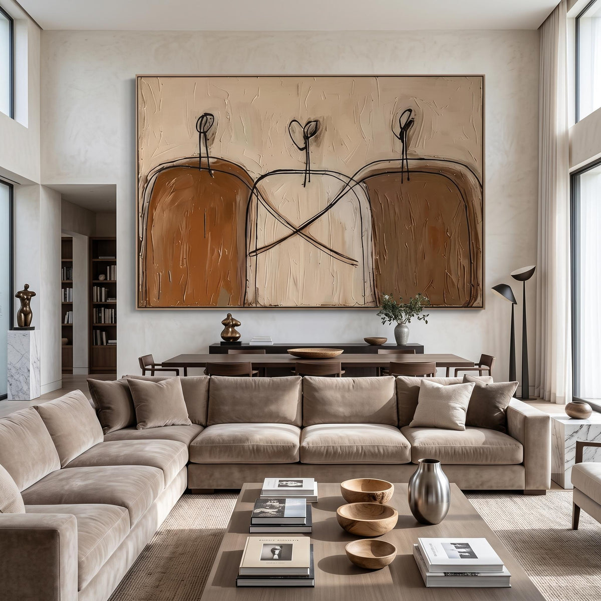 "Earthy‑Tone Minimal Abstract Figure Wall" - Modern Heavy Impasto Abstract Artwork | Brown Palette Knife Painting | Luxury Horizontal Wall Art #YK 1618
