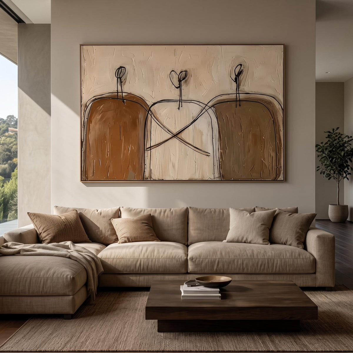 "Earthy‑Tone Minimal Abstract Figure Wall" - Modern Heavy Impasto Abstract Artwork | Brown Palette Knife Painting | Luxury Horizontal Wall Art #YK 1618