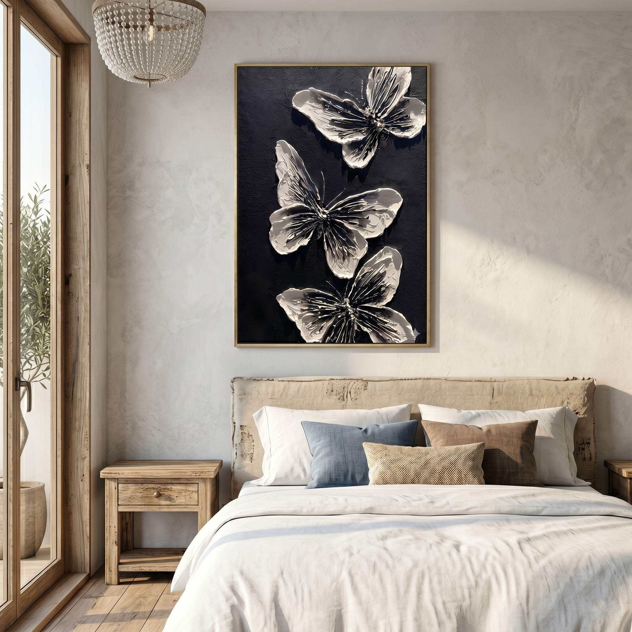 "Nocturnal Metamorphosis" – Modern 3D Heavy Impasto Butterfly Relief | Bold Monochrome Statement Art
