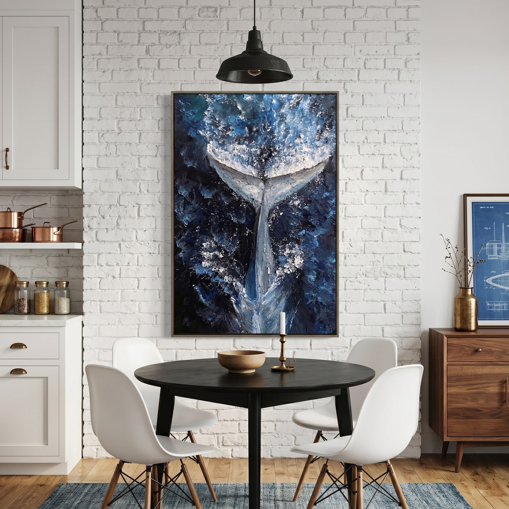"Abyssal Breach" – Modern 3D Heavy Impasto Whale Fluke | Majestic Coastal Statement Art