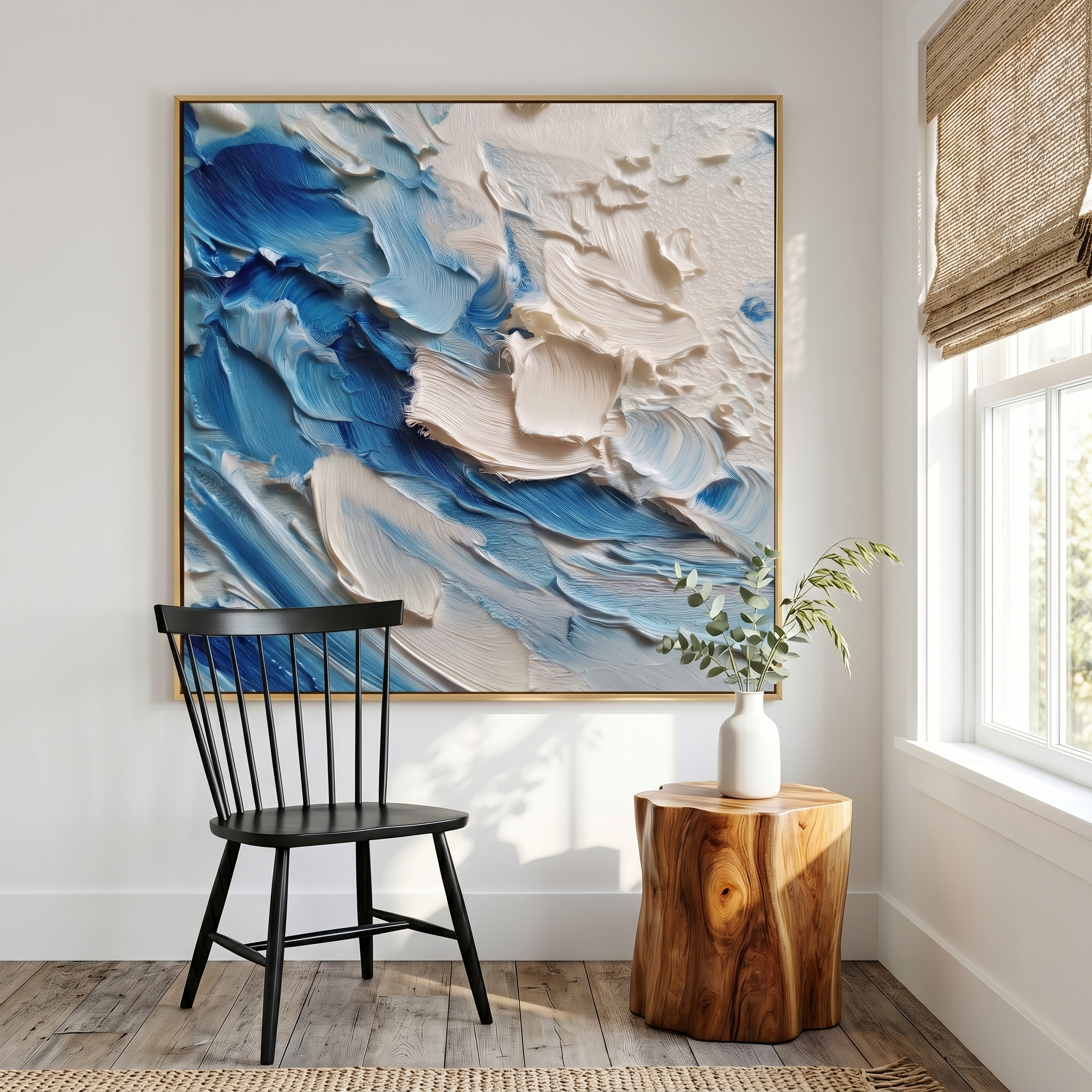 "Azure Surge" – Extreme 3D Heavy Impasto Ocean Abstract | Modern Coastal Statement Art