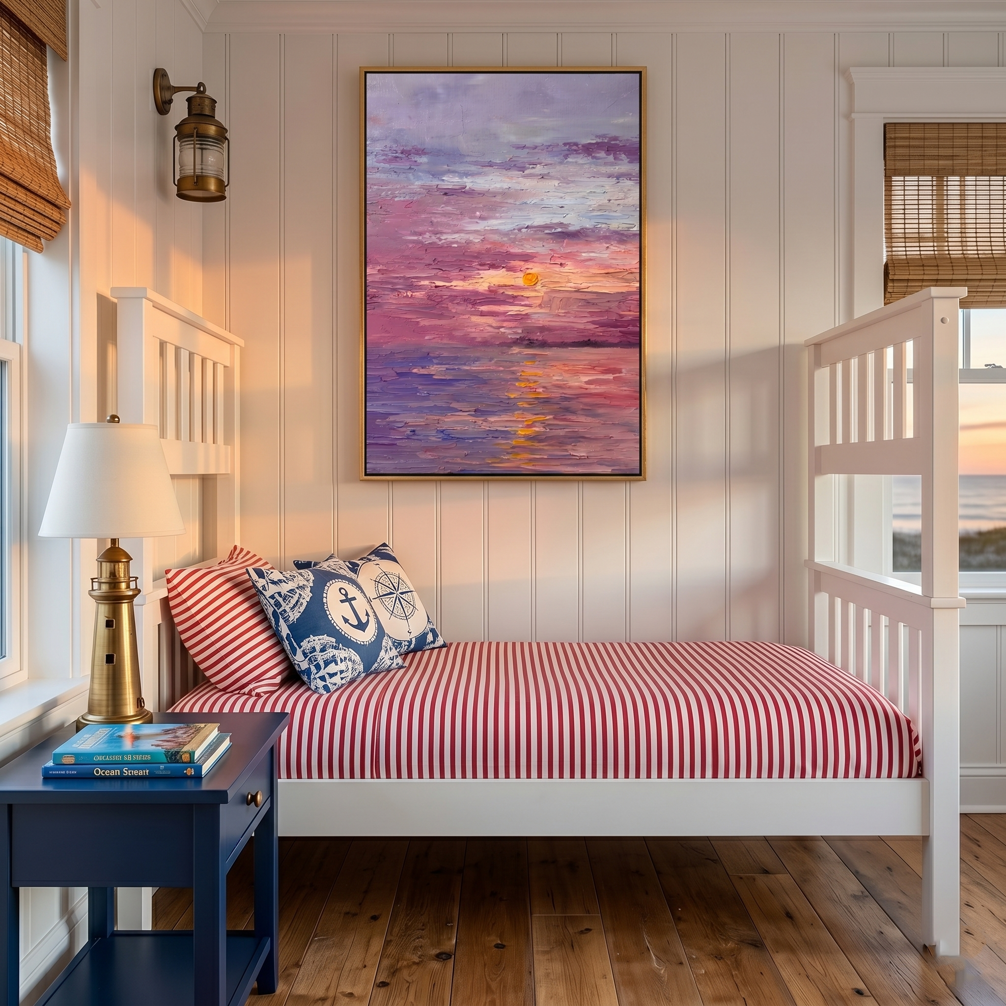 "Amethyst Horizon" – 3D Heavy Impasto Sunset Abstract | Romantic Purple Seascape Statement Art