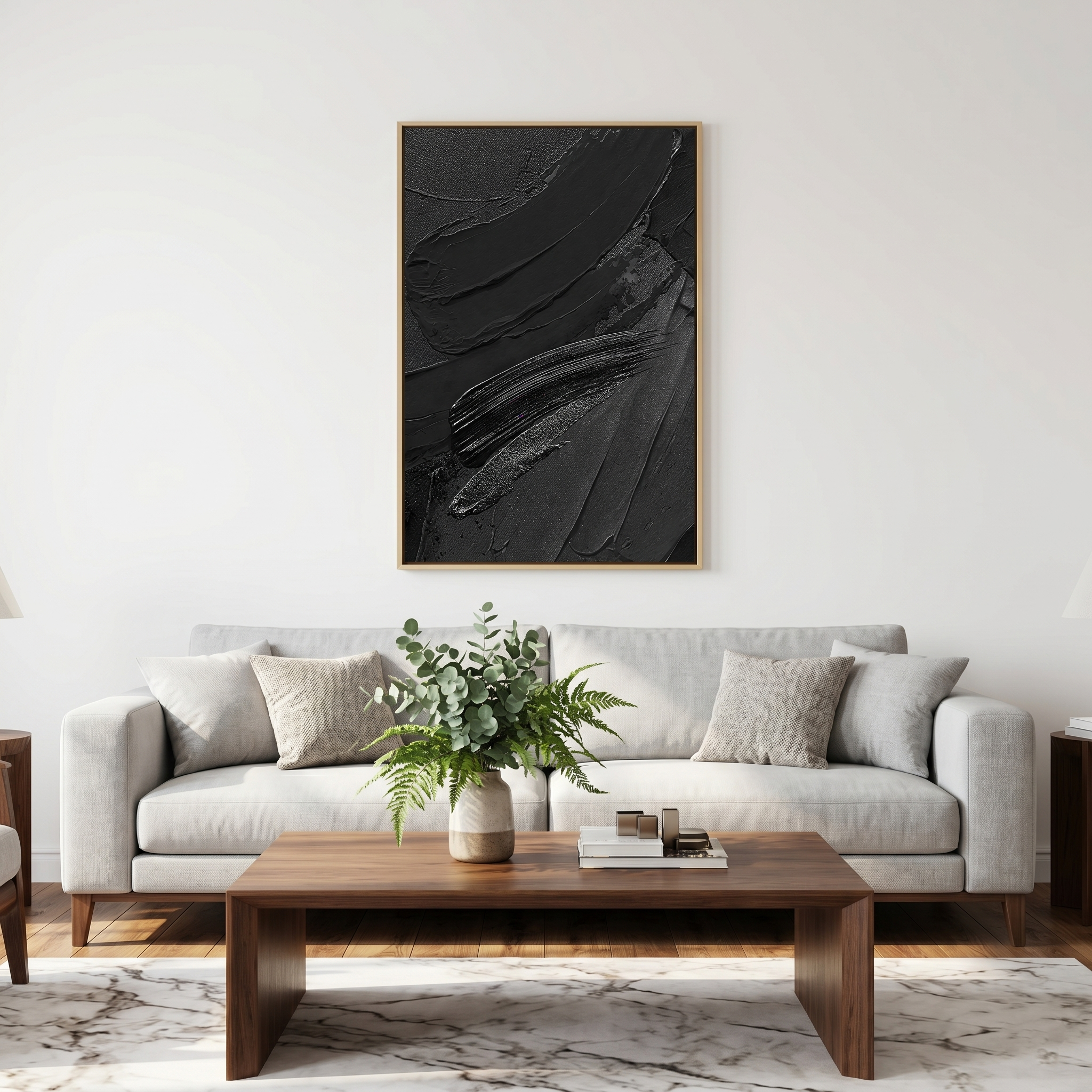 "Noir Rhythms" – 3D Heavy Impasto Black Abstract | Minimalist Sculptural Statement Art