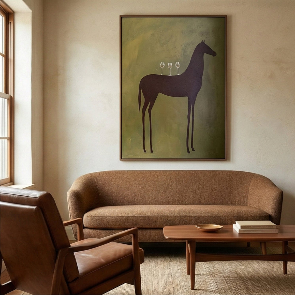 "Quiet Toast" - Modern Heavy Impasto Western Animal Artwork | Green Palette Knife Painting | Luxury Vertical Wall Art #YK 1592