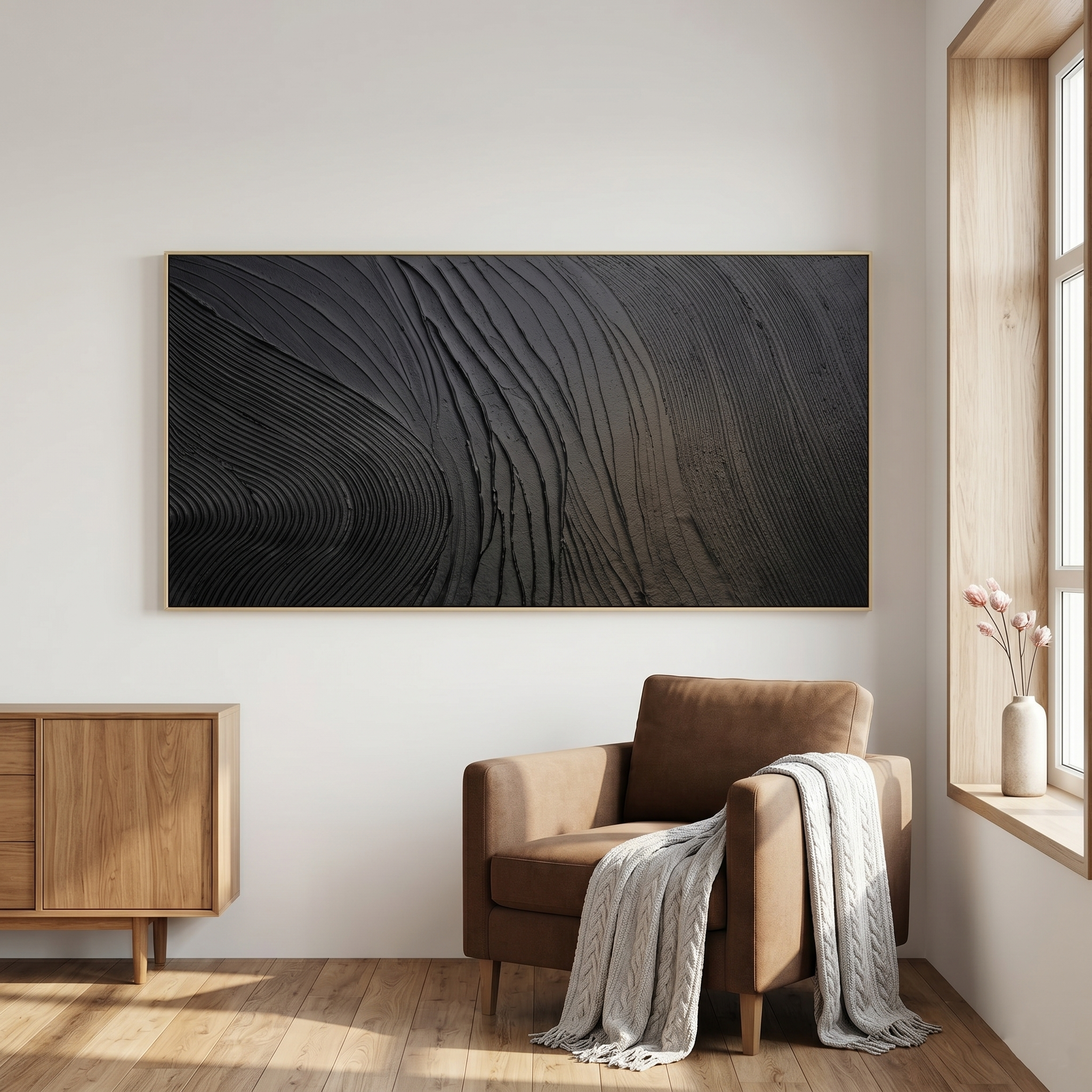 "Ancient Strata" – Gold Leaf & Textured Stucco Geometric Grid | Modern Statement Art