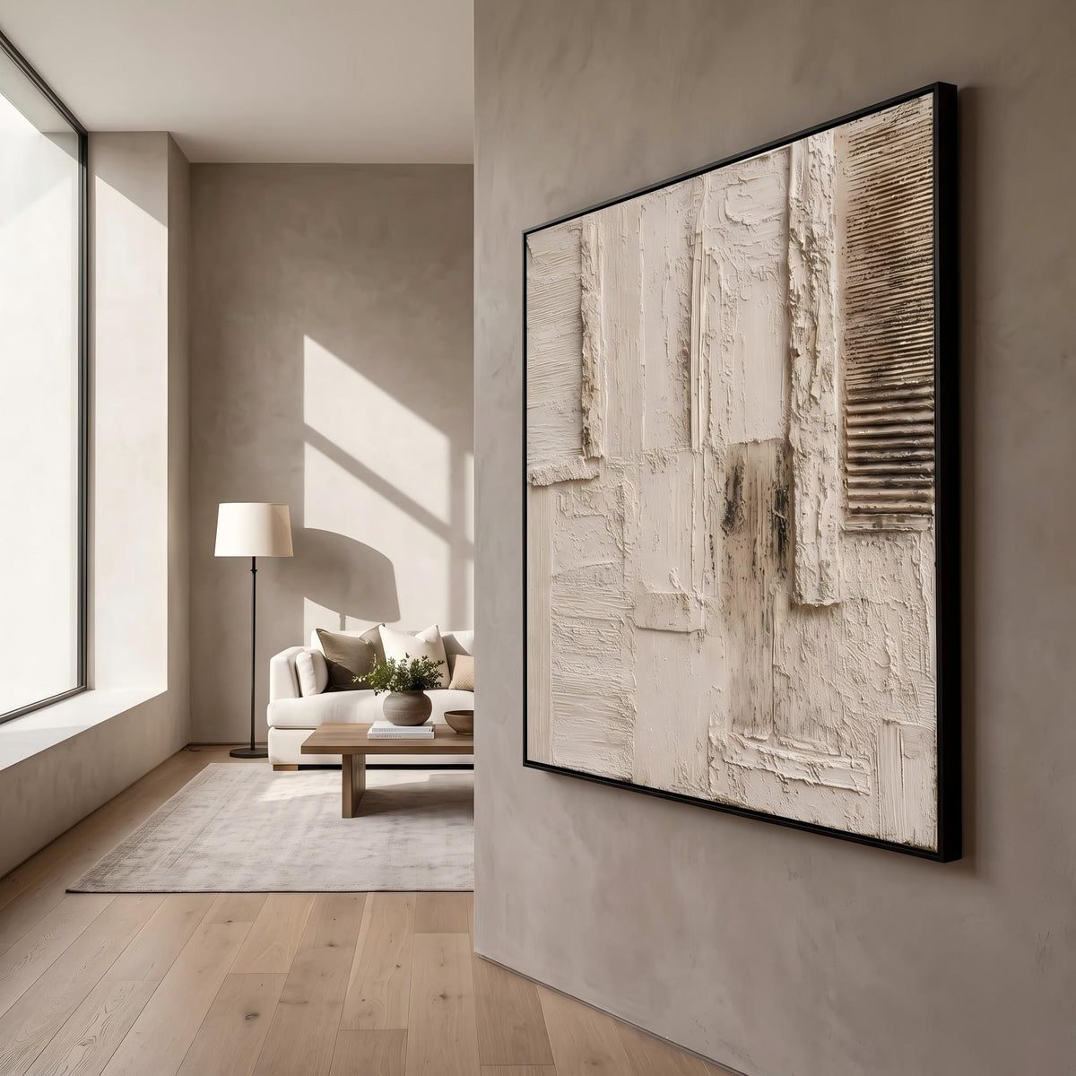 "Cream 3D Abstract" - Modern Heavy Impasto Abstract Artwork | 3D White Palette Knife Painting | Luxury Square Wall Art #YK 1557