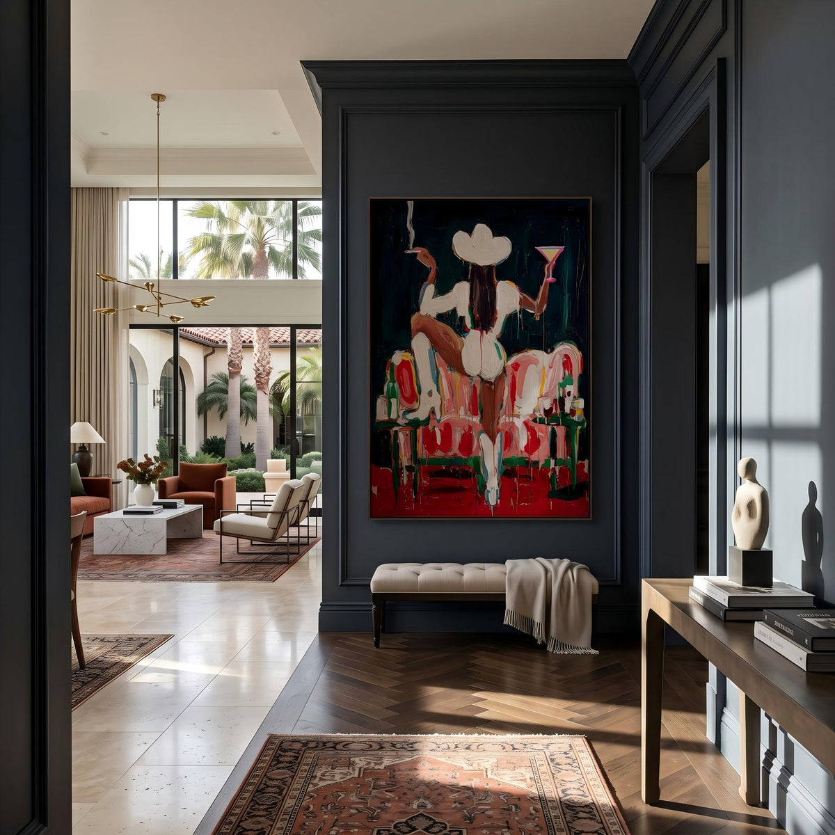 "Midnight Western Woman" - Modern Heavy Impasto Western Animal Artwork | Black & White Palette Knife Painting | Luxury Vertical Wall Art #YK 1577