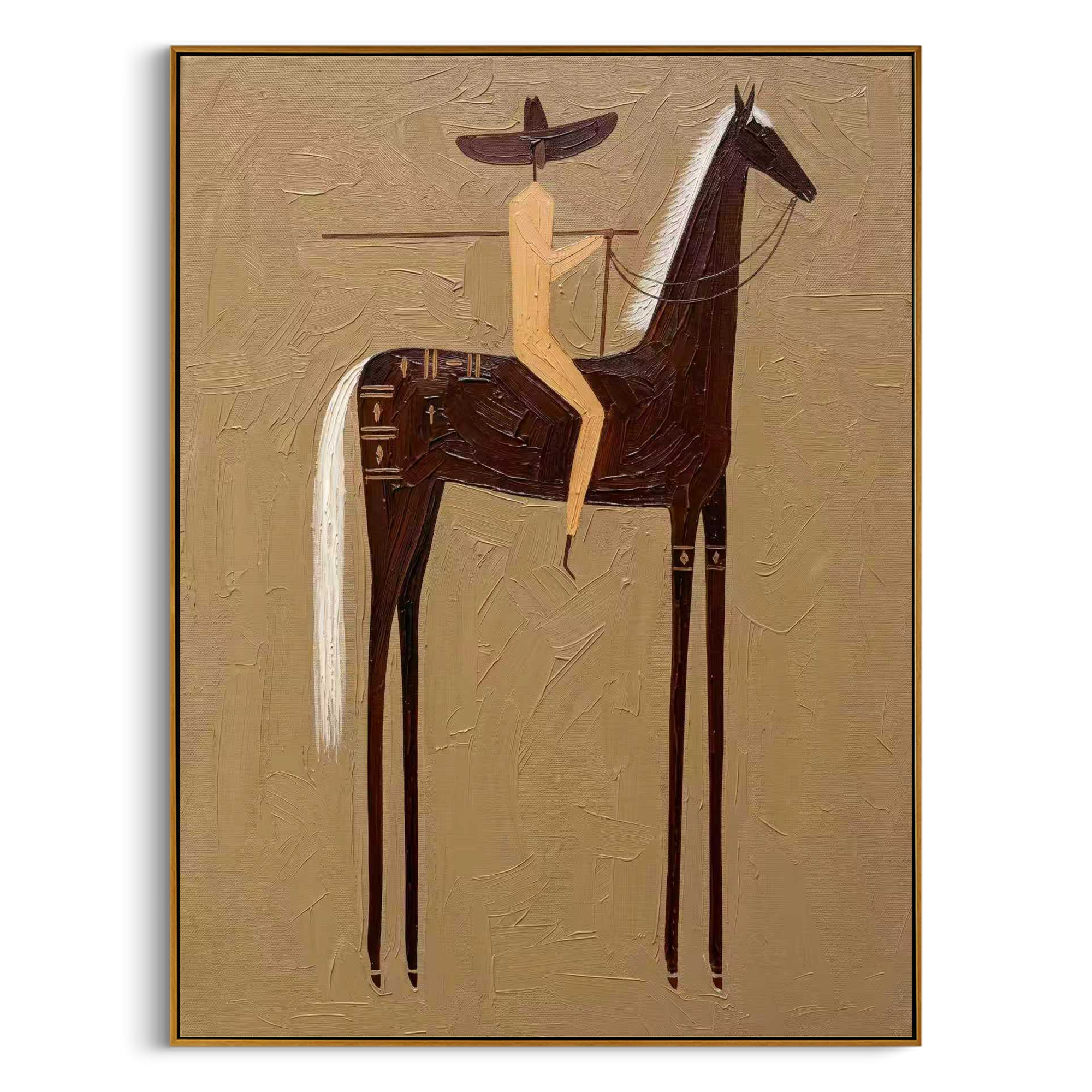 "Desert Vaquero" – Abstract Folk Impasto Artwork | Warm Monochrome Wall Decor | Contemporary Vertical Statement Piece #AB 007