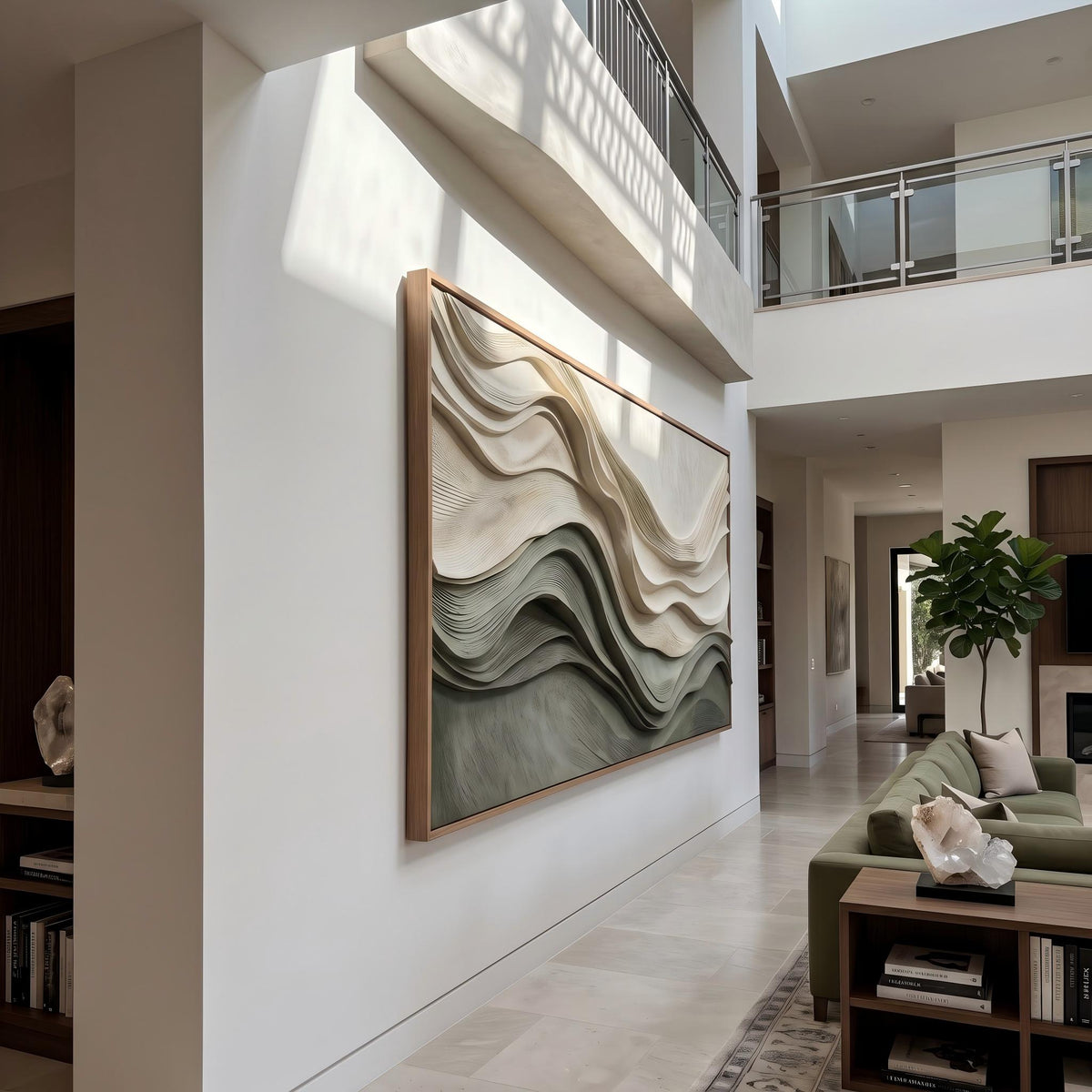 "Layered Wave Abstract" - Modern Heavy Impasto Ocean Wave Seascape | Beige Palette Knife Painting | Luxury Horizontal Wall Art #YK 1609