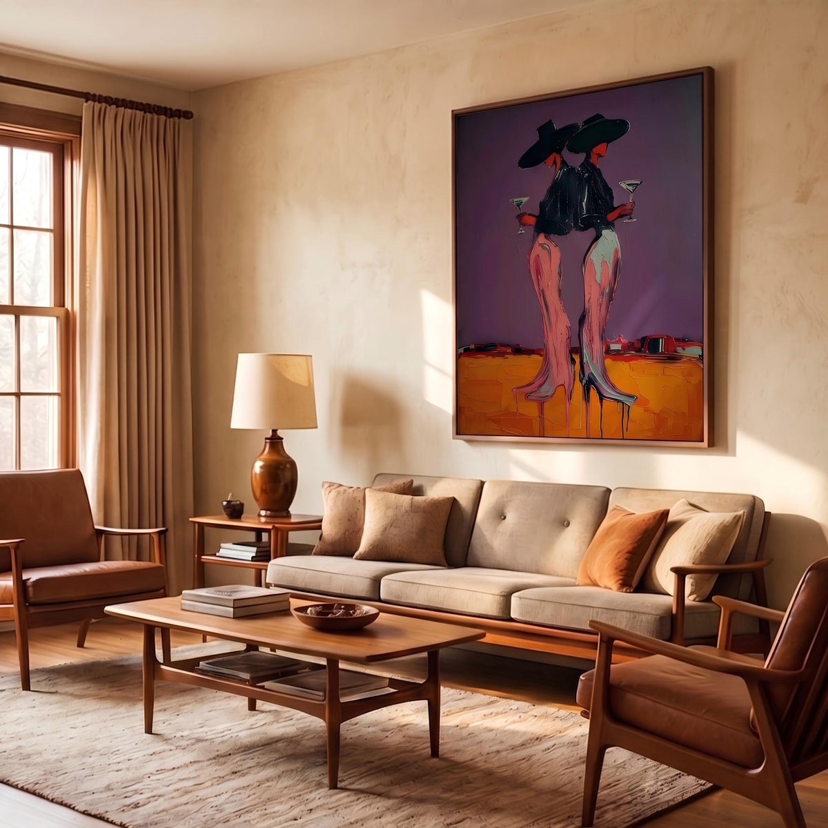 "Desert Cowgirl" - Modern Heavy Impasto Western Animal Artwork | Orange Palette Knife Painting | Luxury Vertical Wall Art #YK 1572