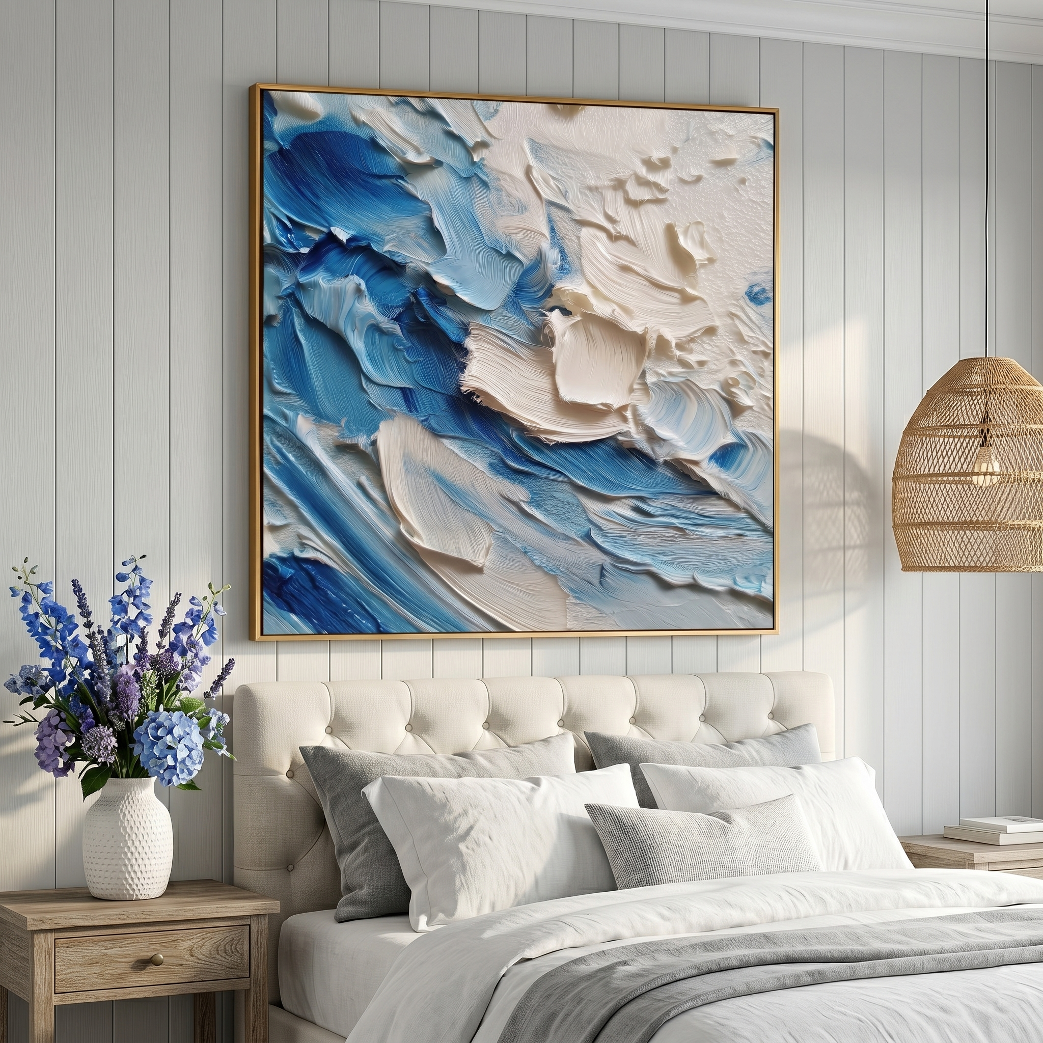 "Azure Surge" – Extreme 3D Heavy Impasto Ocean Abstract | Modern Coastal Statement Art