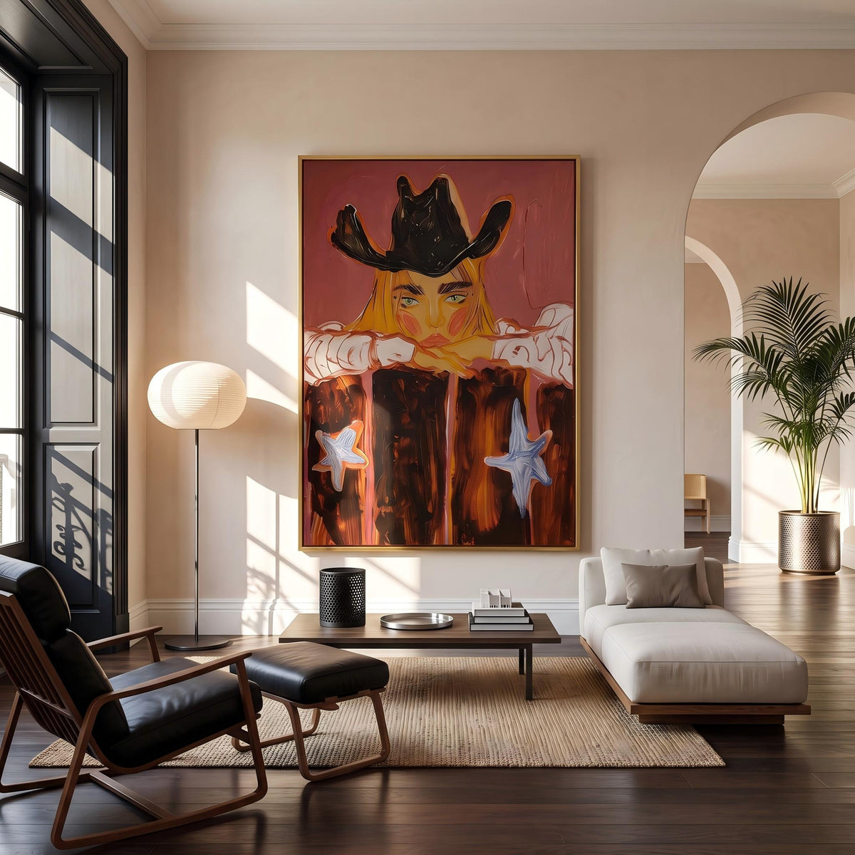 "Western Cowboy Girl" - Modern Heavy Impasto Western Animal Artwork | Orange Palette Knife Painting | Luxury Vertical Wall Art #YK 1580