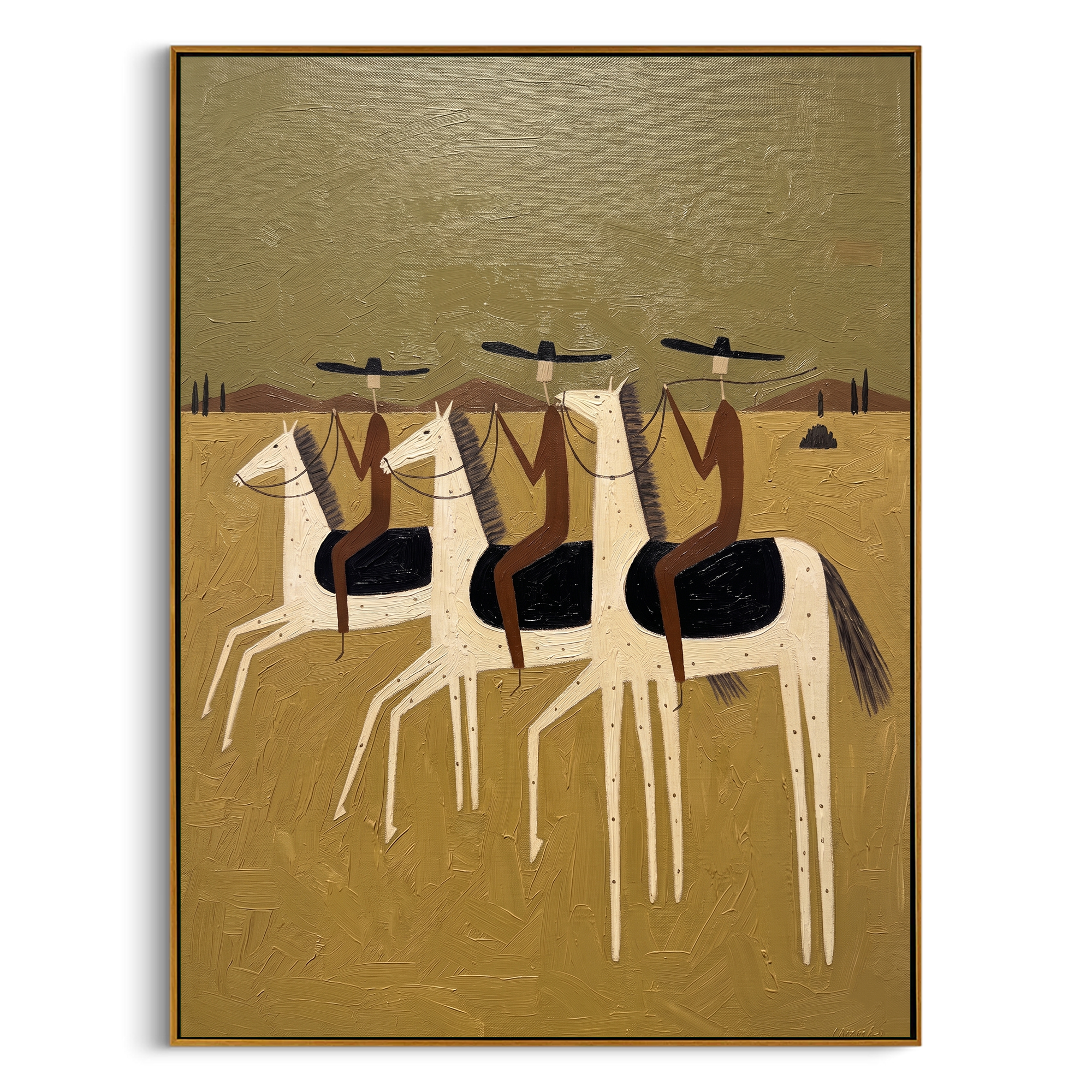 "Desert Riders in Tandem" – Folk Impasto Minimalist Artwork | Warm Earthy Tones Wall Decor | Contemporary Vertical Statement Piece #AB 010
