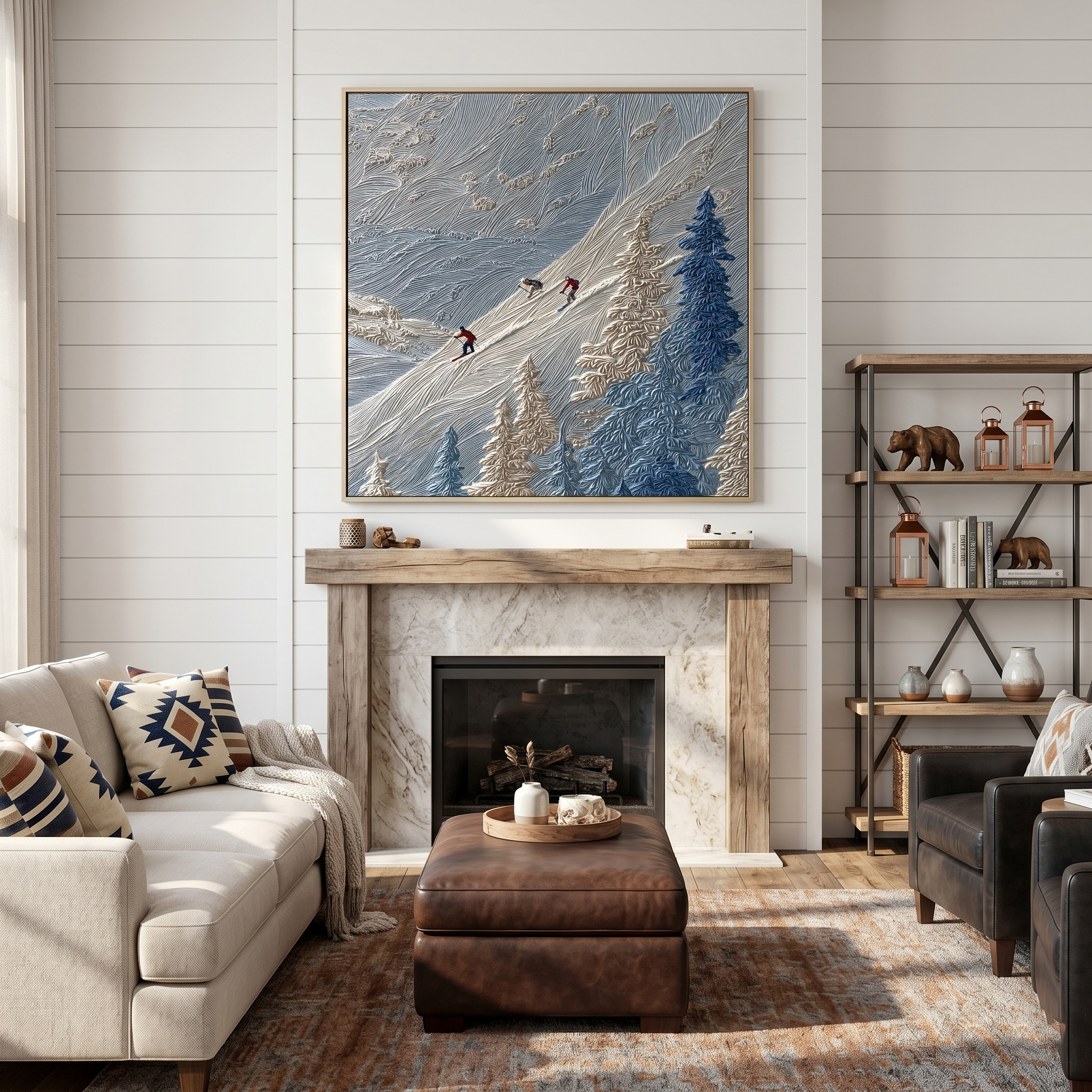 "Alpine Pulse" – Modern 3D Impasto Ski Mountain Relief | Winter Adventure Statement Art