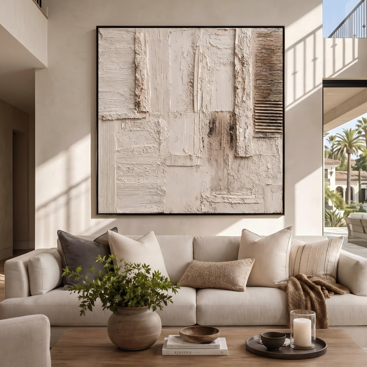"Cream 3D Abstract" - Modern Heavy Impasto Abstract Artwork | 3D White Palette Knife Painting | Luxury Square Wall Art #YK 1557