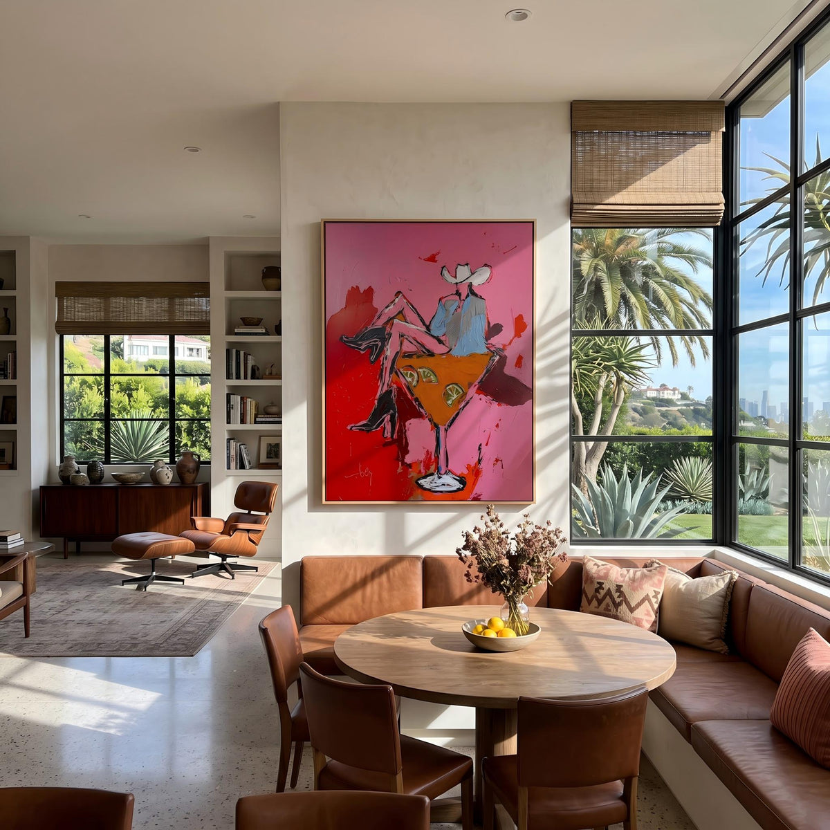 "Pink Cowgirl Cocktail" - Modern Heavy Impasto Western Animal Artwork | Pink Palette Knife Painting | Luxury Vertical Wall Art #YK 1584