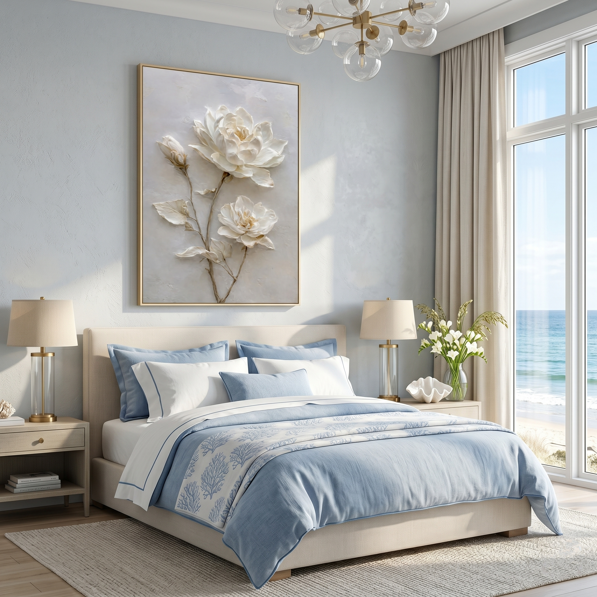 "Eternal Bloom" – Modern 3D Heavy Impasto White Botanical | Elegant Vertical Statement Art
