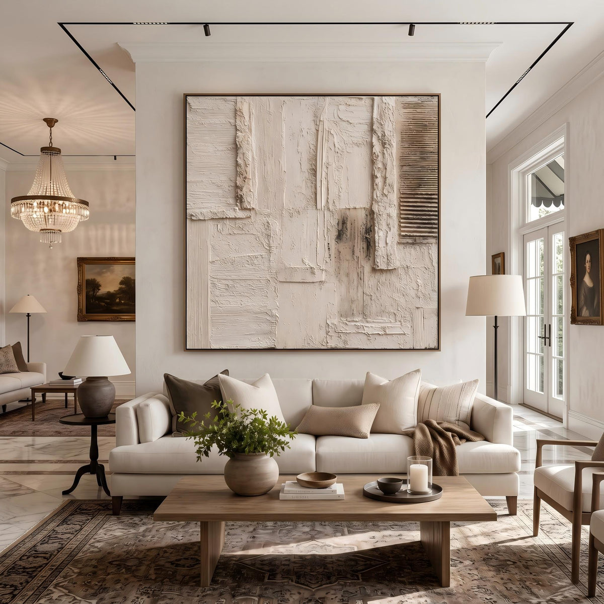"Cream 3D Abstract" - Modern Heavy Impasto Abstract Artwork | 3D White Palette Knife Painting | Luxury Square Wall Art #YK 1557