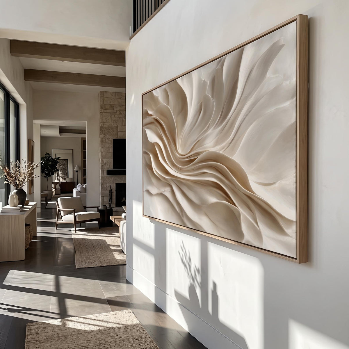 "Earthy‑Tone Soft Fold Abstract Wall" - Modern Heavy Impasto Abstract Artwork | Beige Palette Knife Painting | Luxury Horizontal Wall Art #YK 1547