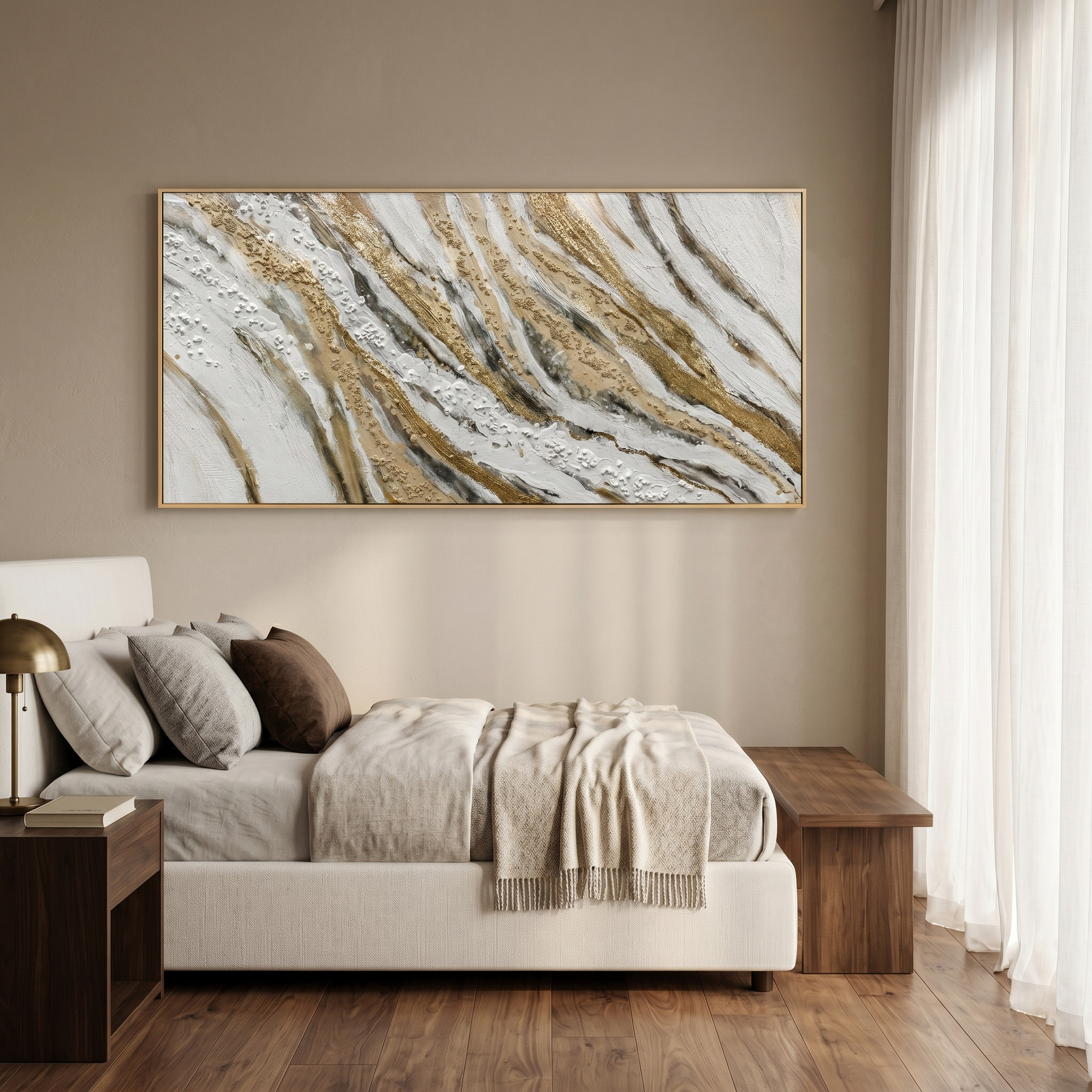 "Celestial Strata" – Gilded 3D Heavy Impasto Mineral Relief | Panoramic Luxury Statement Art