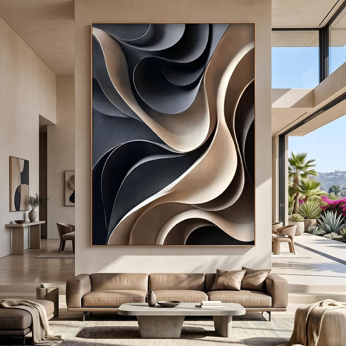 "Layered Wave" - Modern Heavy Impasto Ocean Wave Seascape | Beige Palette Knife Painting | Luxury Vertical Wall Art #YK 1563