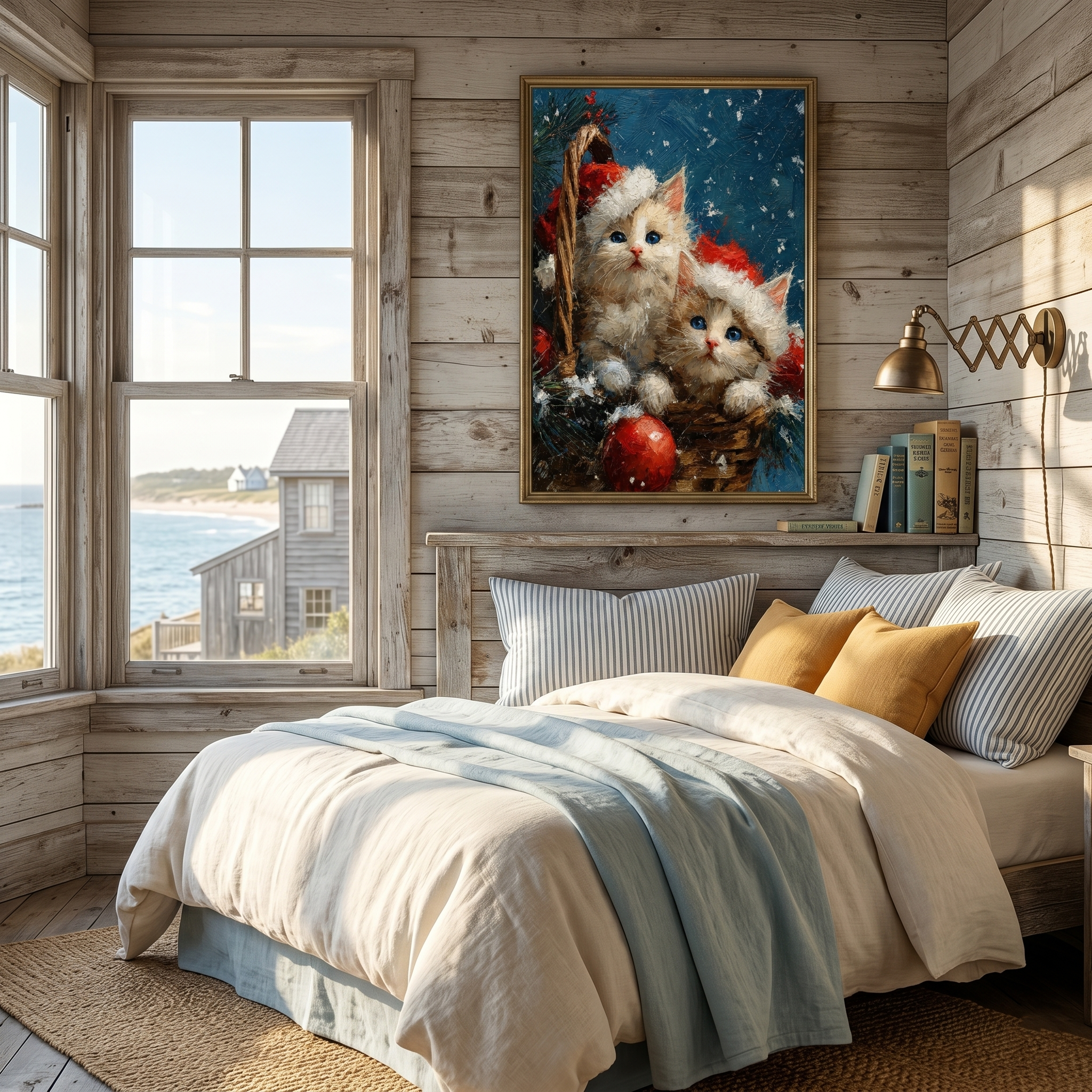 "Yuletide Kittens" – Whimsical 3D Heavy Impasto Holiday Relief | Festive Modern Statement Art