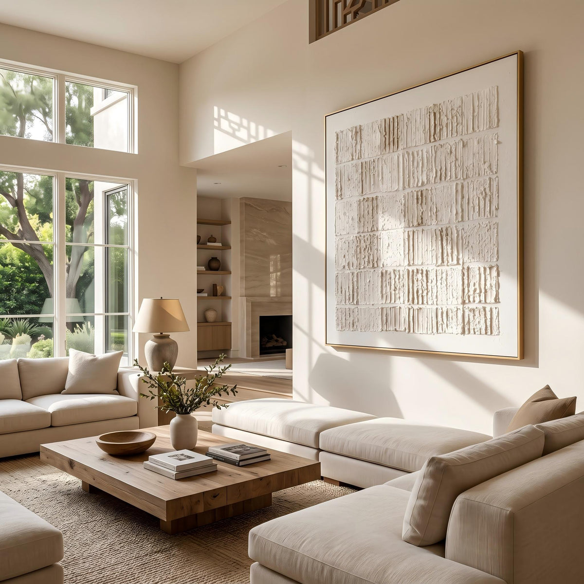 "Cream Block Relief Abstract" - Modern Heavy Impasto Abstract Artwork | White Palette Knife Painting | Luxury Square Wall Art #YK 1556