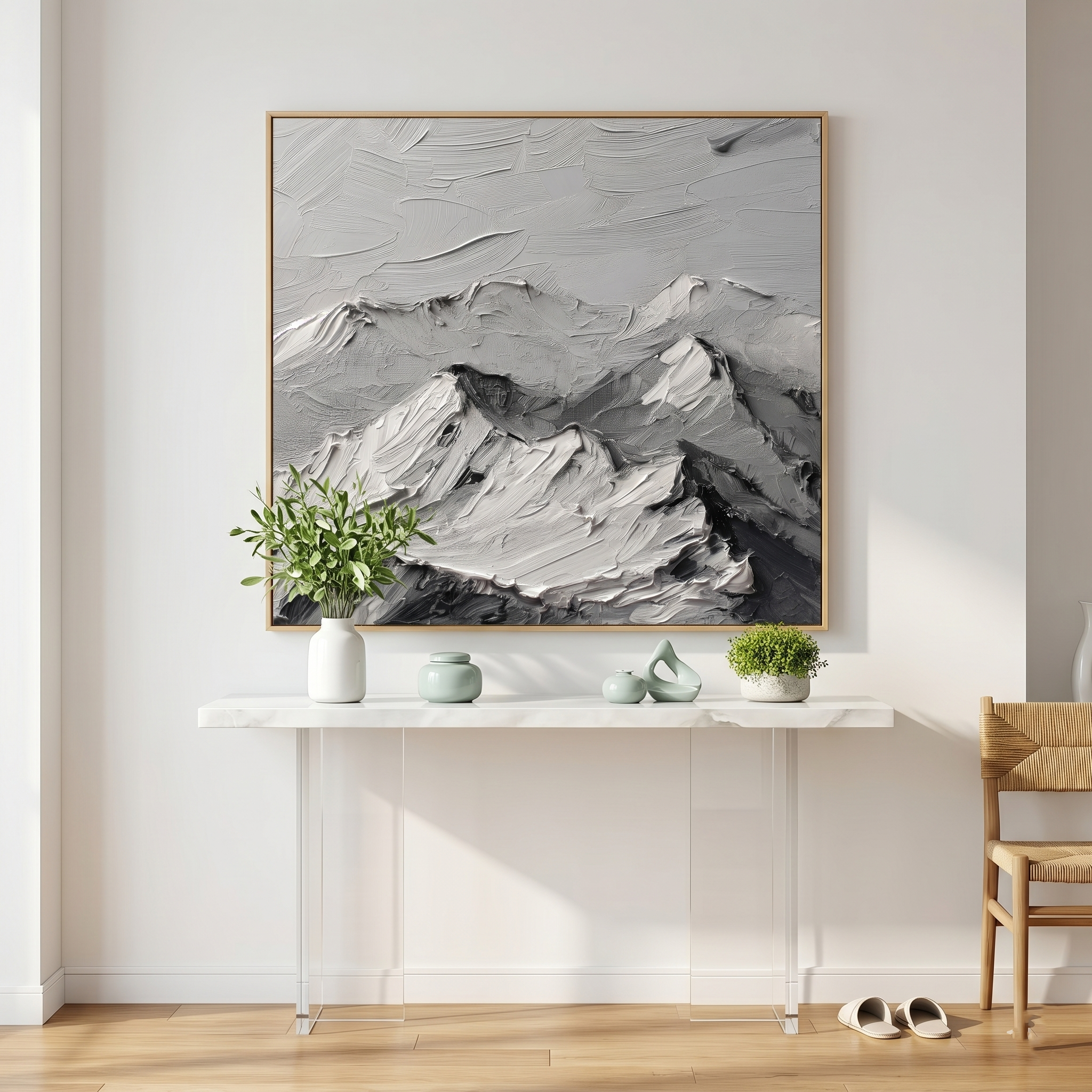 "Alpine Echo" – Extreme 3D Minimalist Mountain Relief | Stoic Monochrome Statement Art