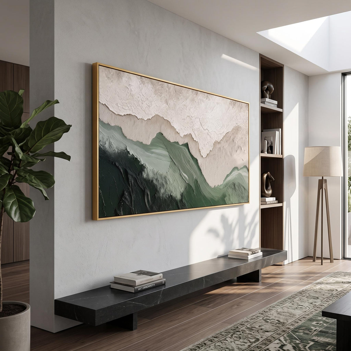 "Layered Mountain" - Modern Heavy Impasto Landscape Artwork | Beige Palette Knife Painting | Luxury Horizontal Wall Art #YK 1564