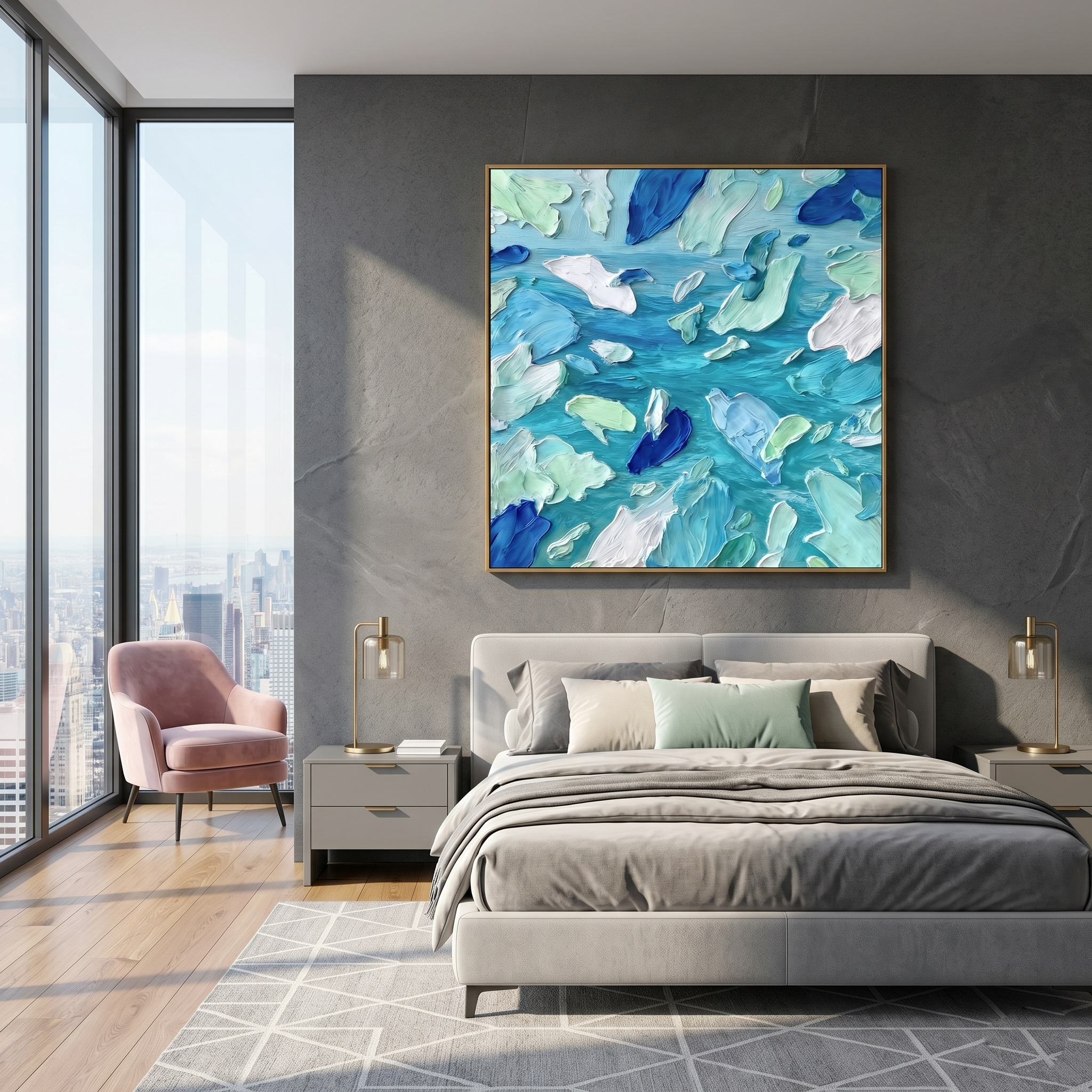 "Azure Rhythms" – Modern 3D Heavy Impasto Abstract | Refreshing Coastal Statement Art