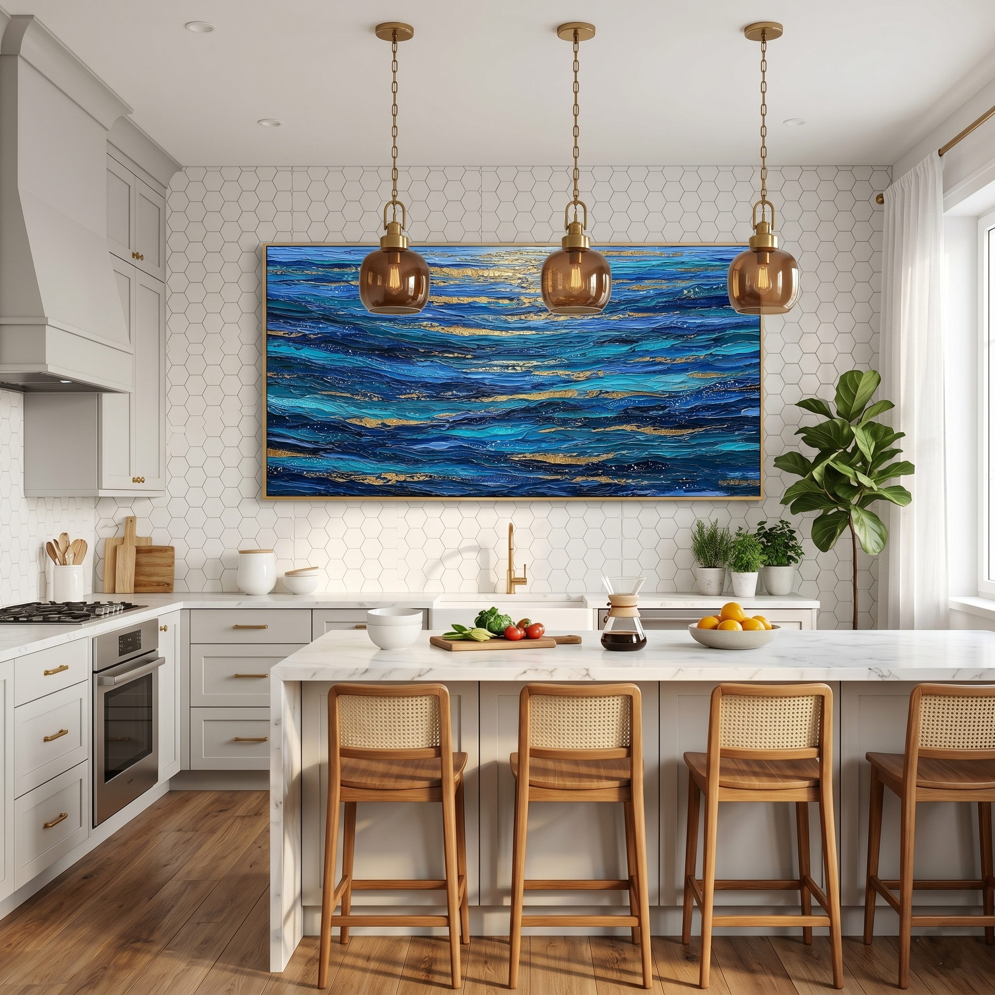 "Luminous Tides" – Extreme 3D Heavy Impasto Ocean Abstract | Gilded Coastal Statement Art