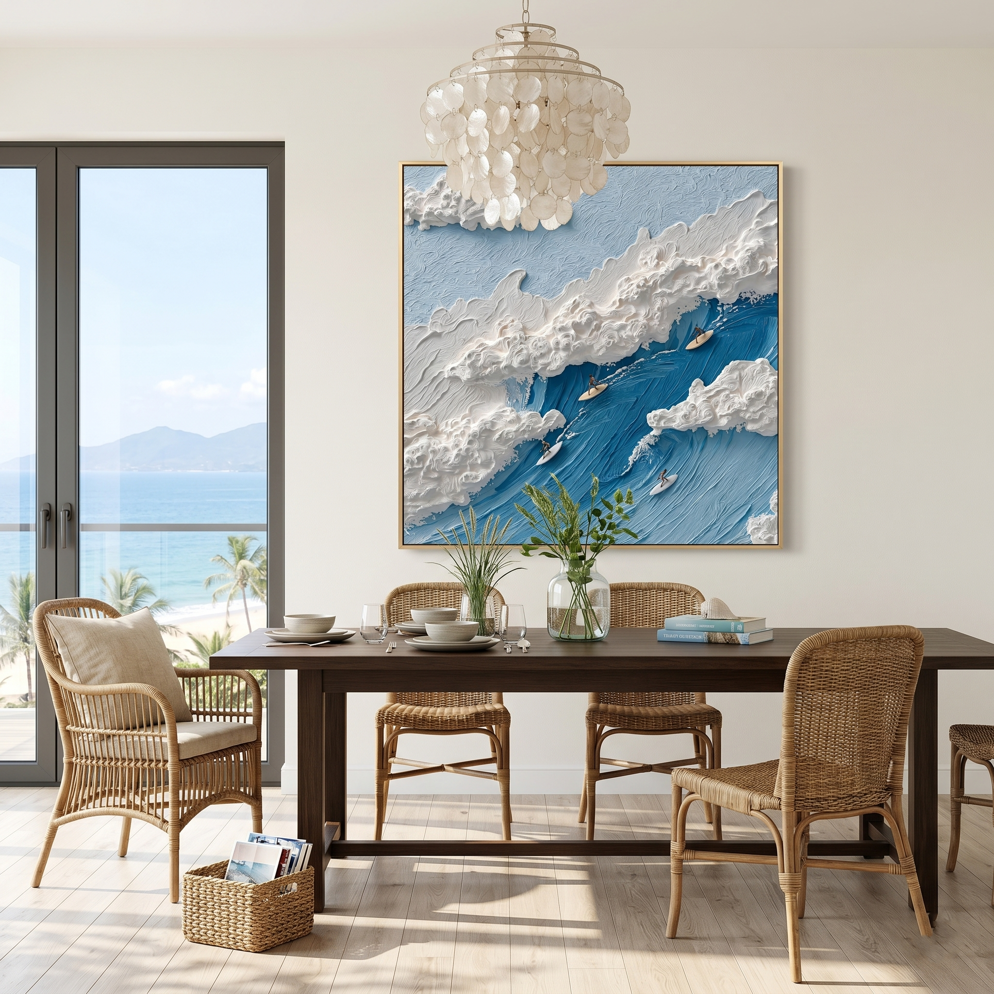 "Infinite Crest" – Modern 3D Heavy Impasto Surfing Relief | Energetic Azure Statement Art