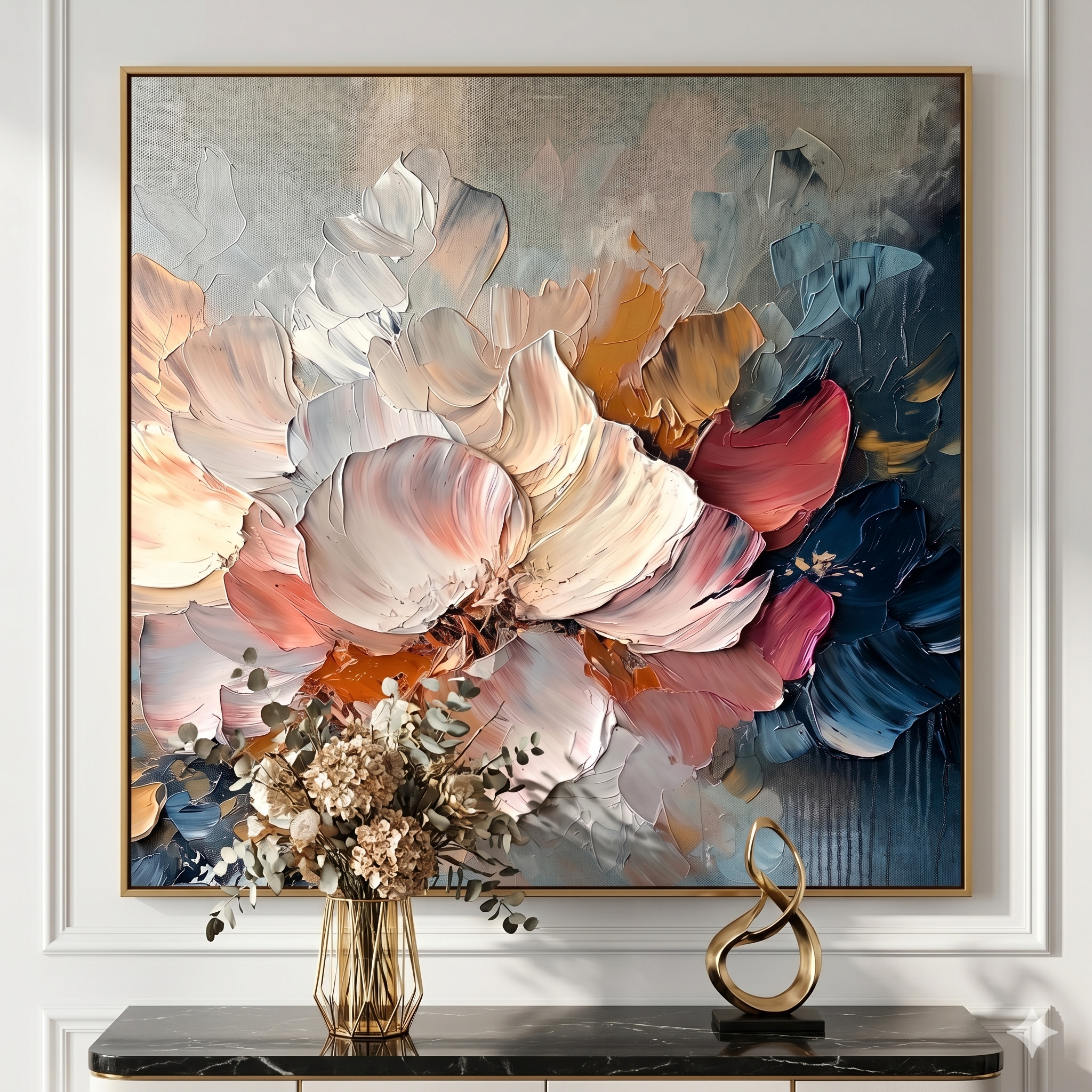 "Blush Nocturne" – Modern Heavy Impasto Sculptural Floral | Luxury Master Suite Statement Art