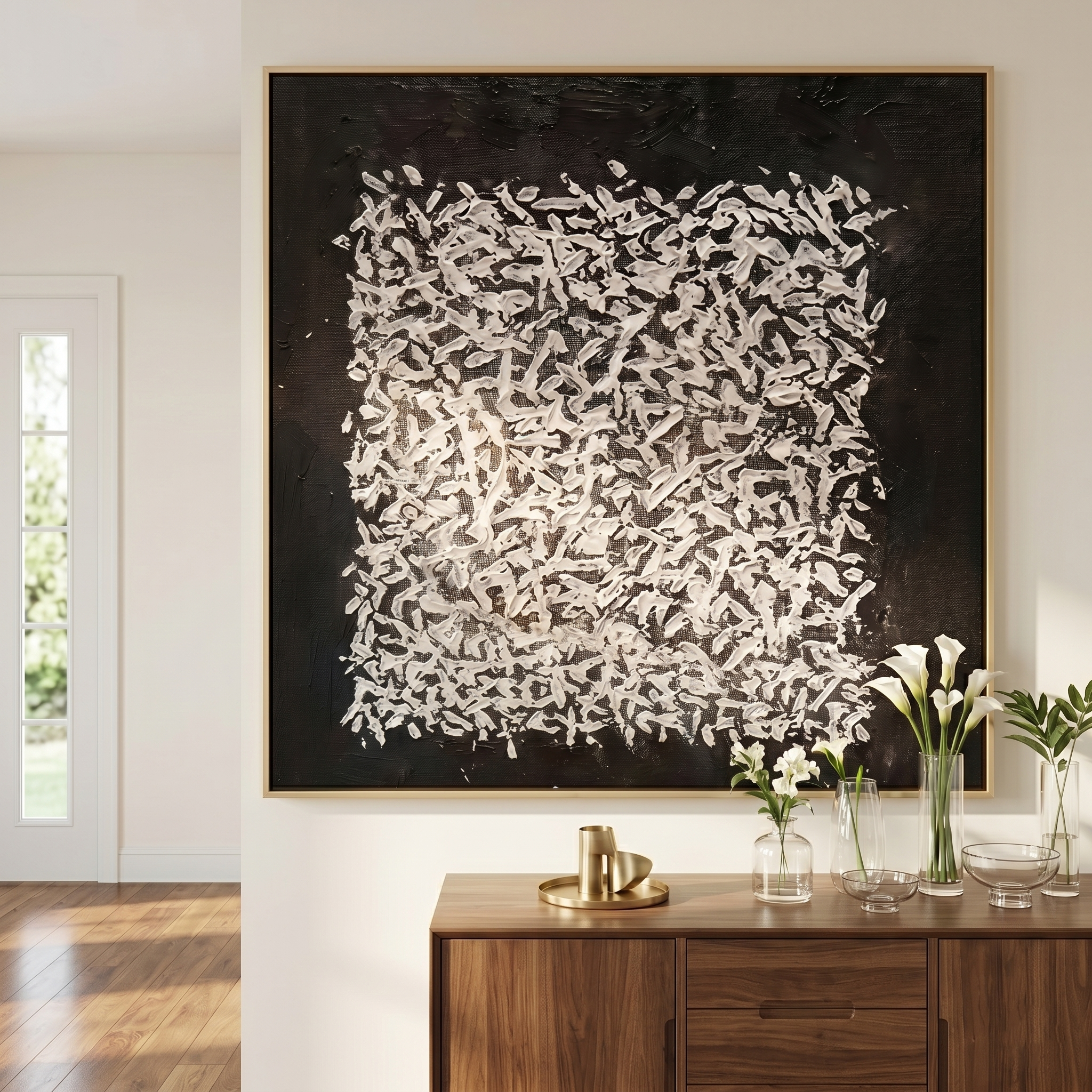 "Grounded Order" – Wabi-Sabi Geometric Stucco Impasto Painting | Sophisticated Statement Wall Art