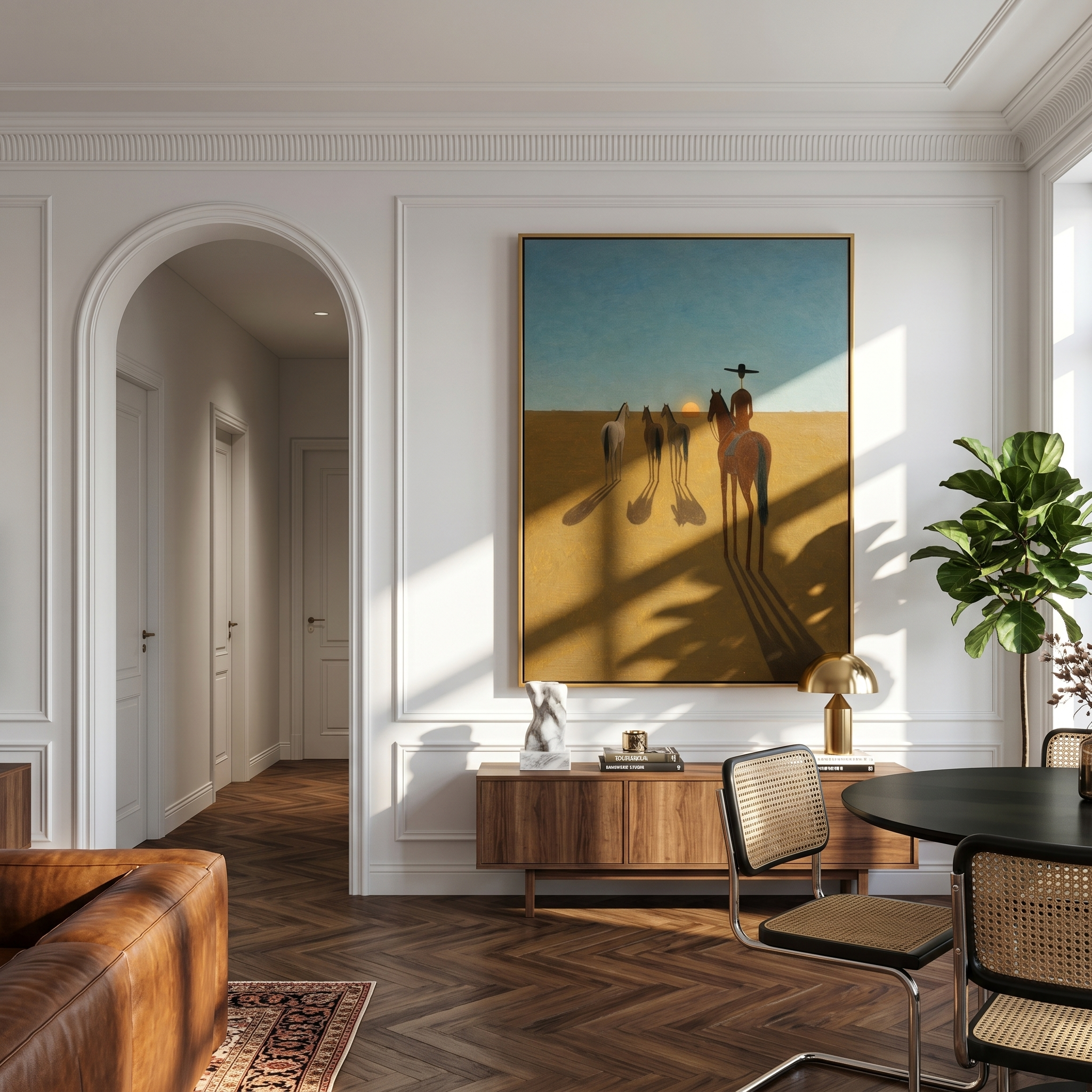 "Desert Herder at Dusk" – Modern Heavy Impasto Western Art | 3D Sky & Ochre Palette Knife Painting | Luxury Vertical Wall Art #AB 017