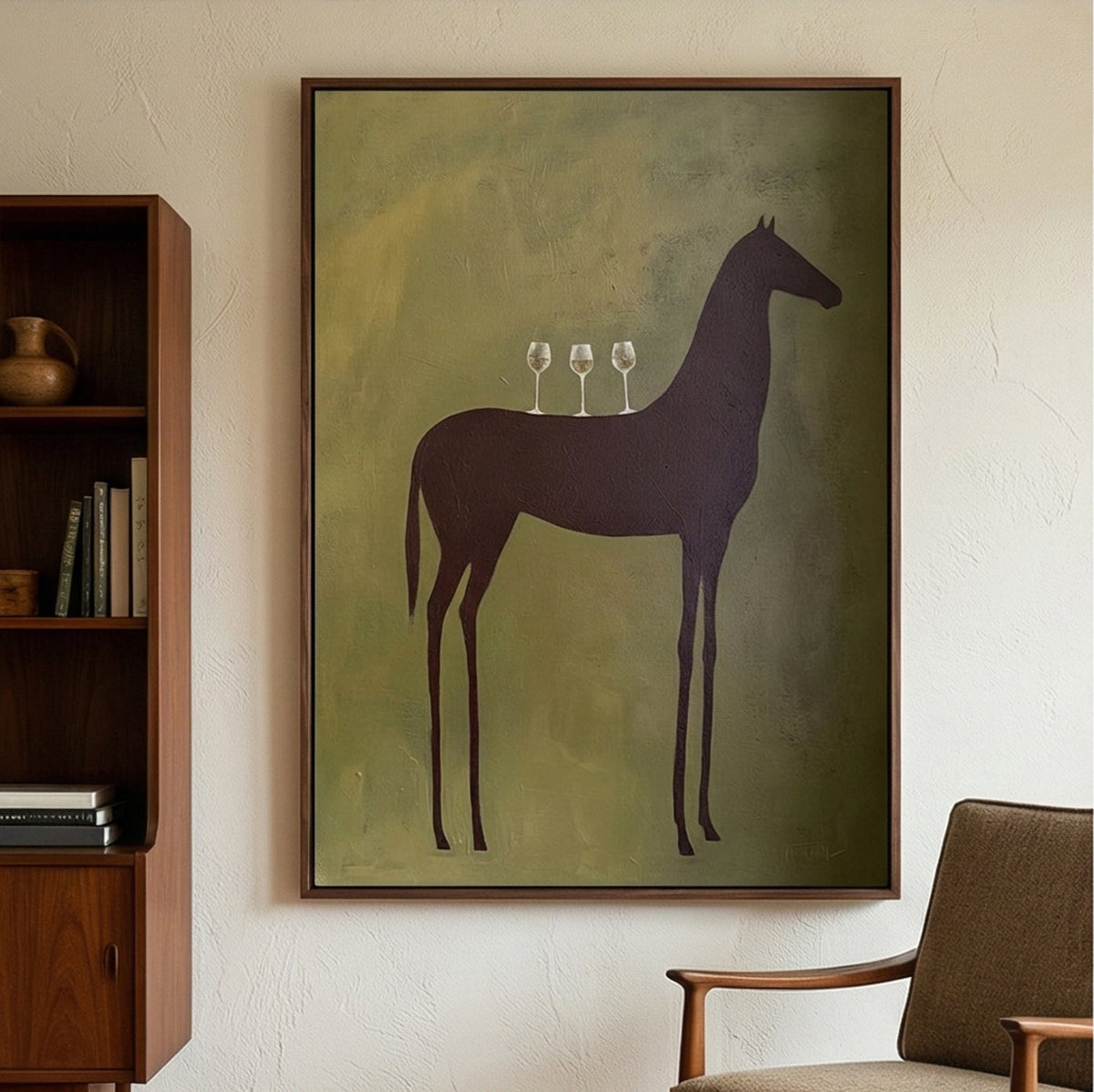 "Quiet Toast" - Modern Heavy Impasto Western Animal Artwork | Green Palette Knife Painting | Luxury Vertical Wall Art #YK 1592