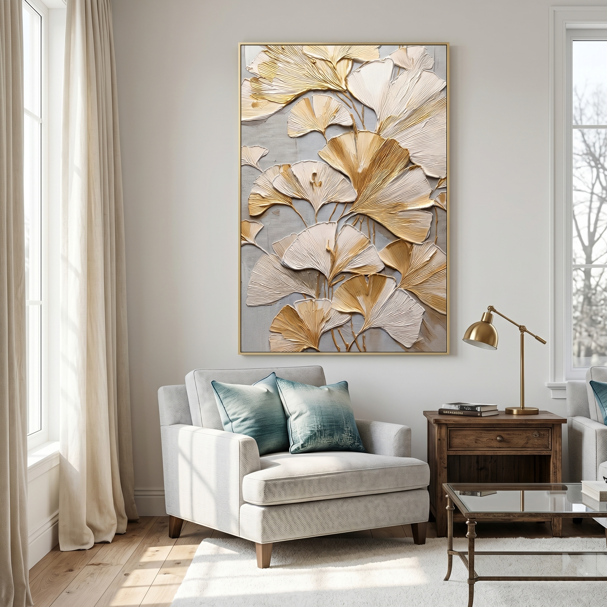 "Golden Longevity" – Modern 3D Ginkgo Leaf Relief | Elegant Botanical Statement Art